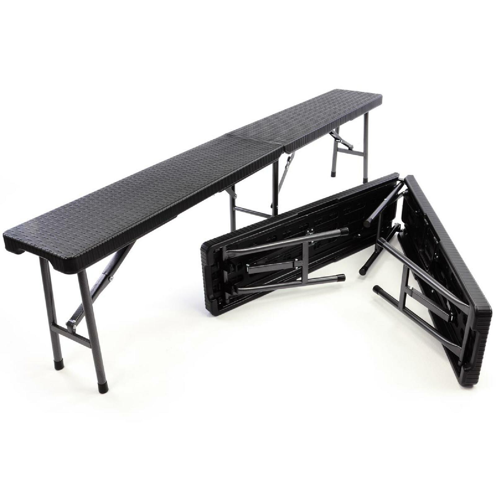 VCM Partybank 2er Set Klappbank   Rattan-Optik    schwarz Bierbank   bis 200 kg   Füße sind mit Gummischonern versehen   Maße  L. 180 x B. 25 x H.  43 cm | 04051814389405