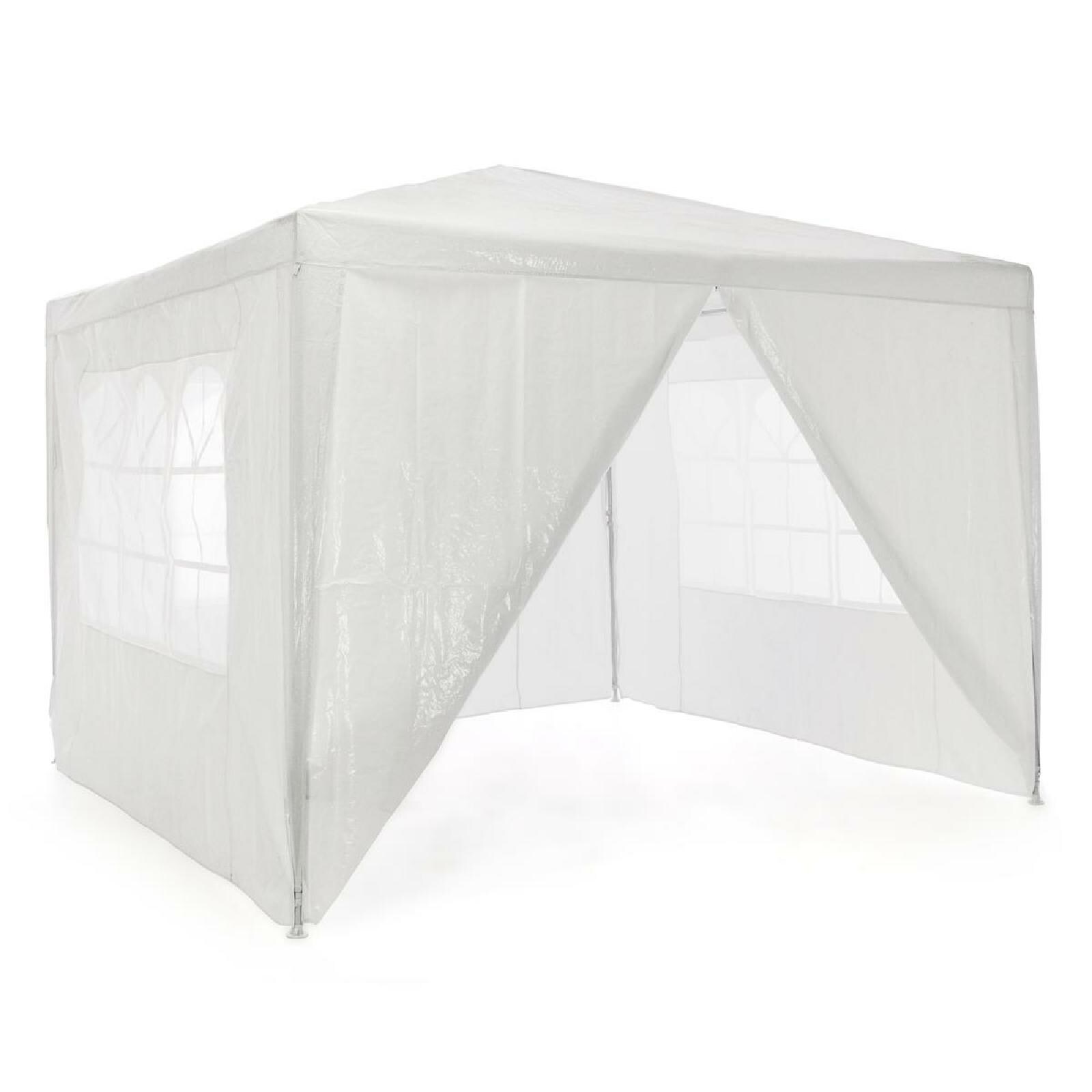 VCM Pavillon Maße ca. 3x3 m wasserabweisende 110g / m² PE Plane Partyzelt Gartenzelt mit 4 Seitenteile Weiß
