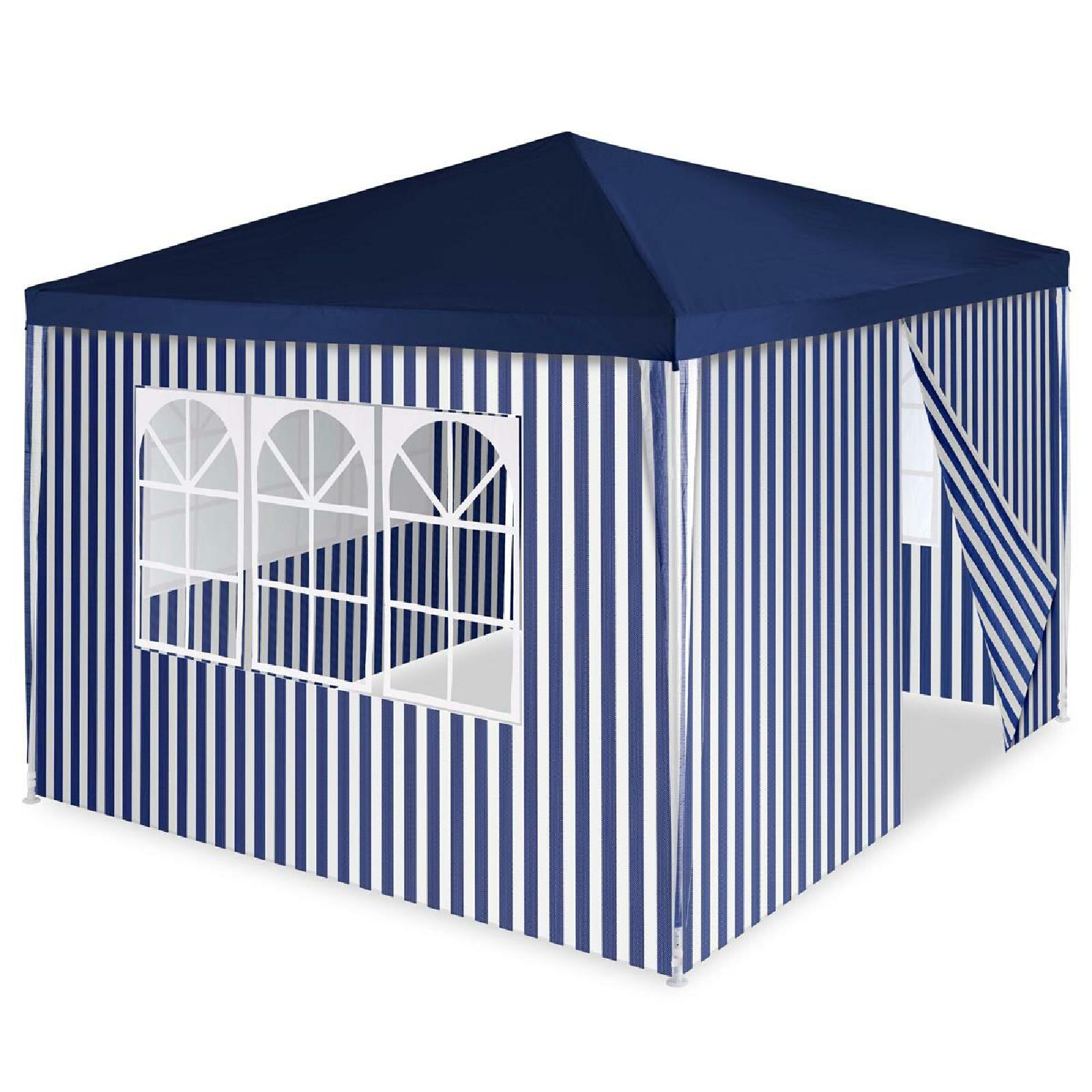VCM Pavillon Maße ca. 3x3 m wasserabweisende 110g / m² PE Plane Partyzelt Gartenzelt mit 4 Seitenteile Blau