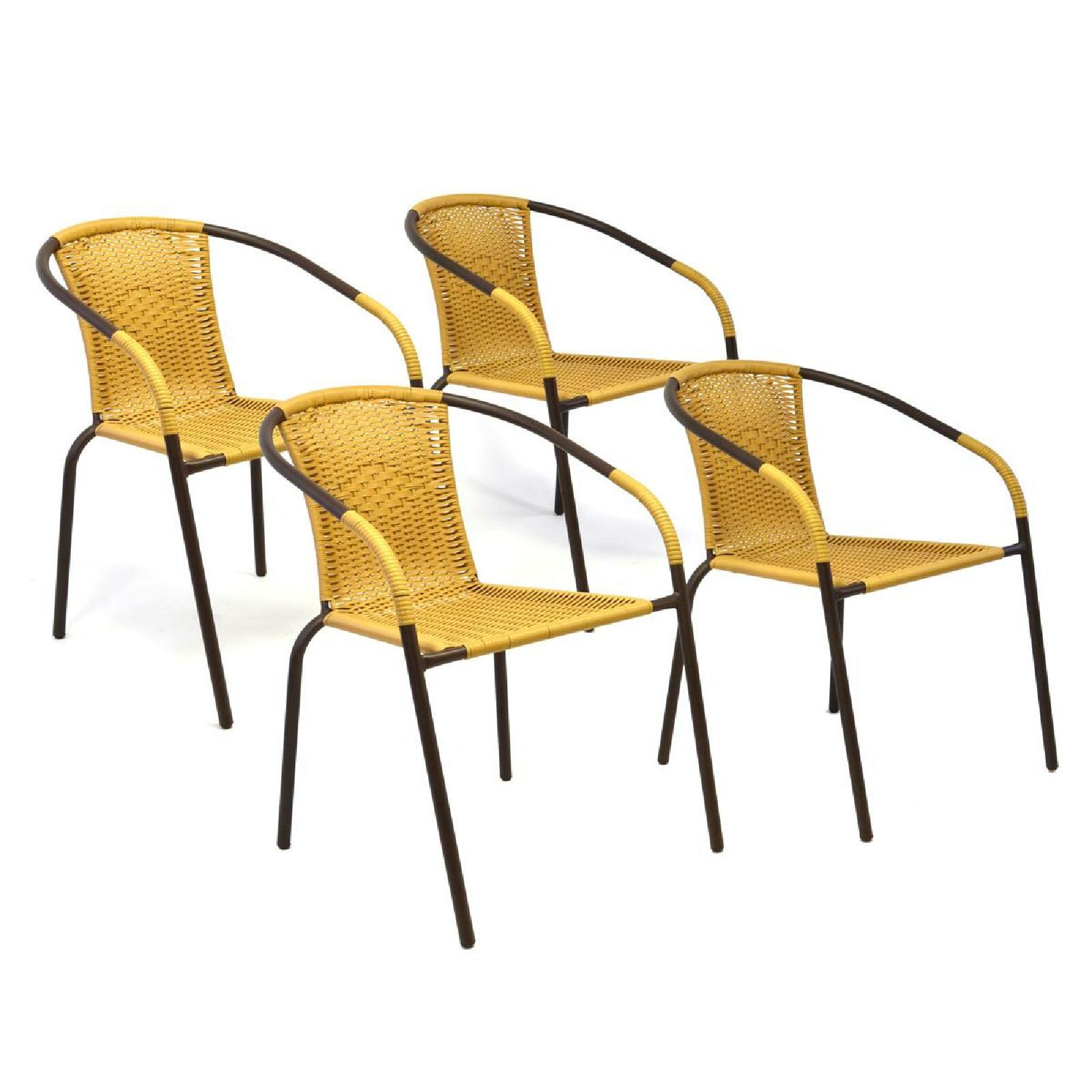 VCM 4er Set Bistrostuhl Stapelstuhl Balkonstuhl Gartenstuhl beige hellbraun Poly-Rattan Maße H. 73x B. 53x T. 60 cm