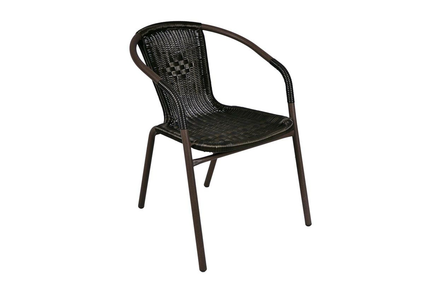 VCM Bistrostuhl  Stapelstuhl Balkonstuhl Gartenstuhl    dunkel-braun   Rattan Stahl   Gumminoppen / Gummikappen versehen   Maße H.73 x B. 53 x T. 60 cm | 04051814390166