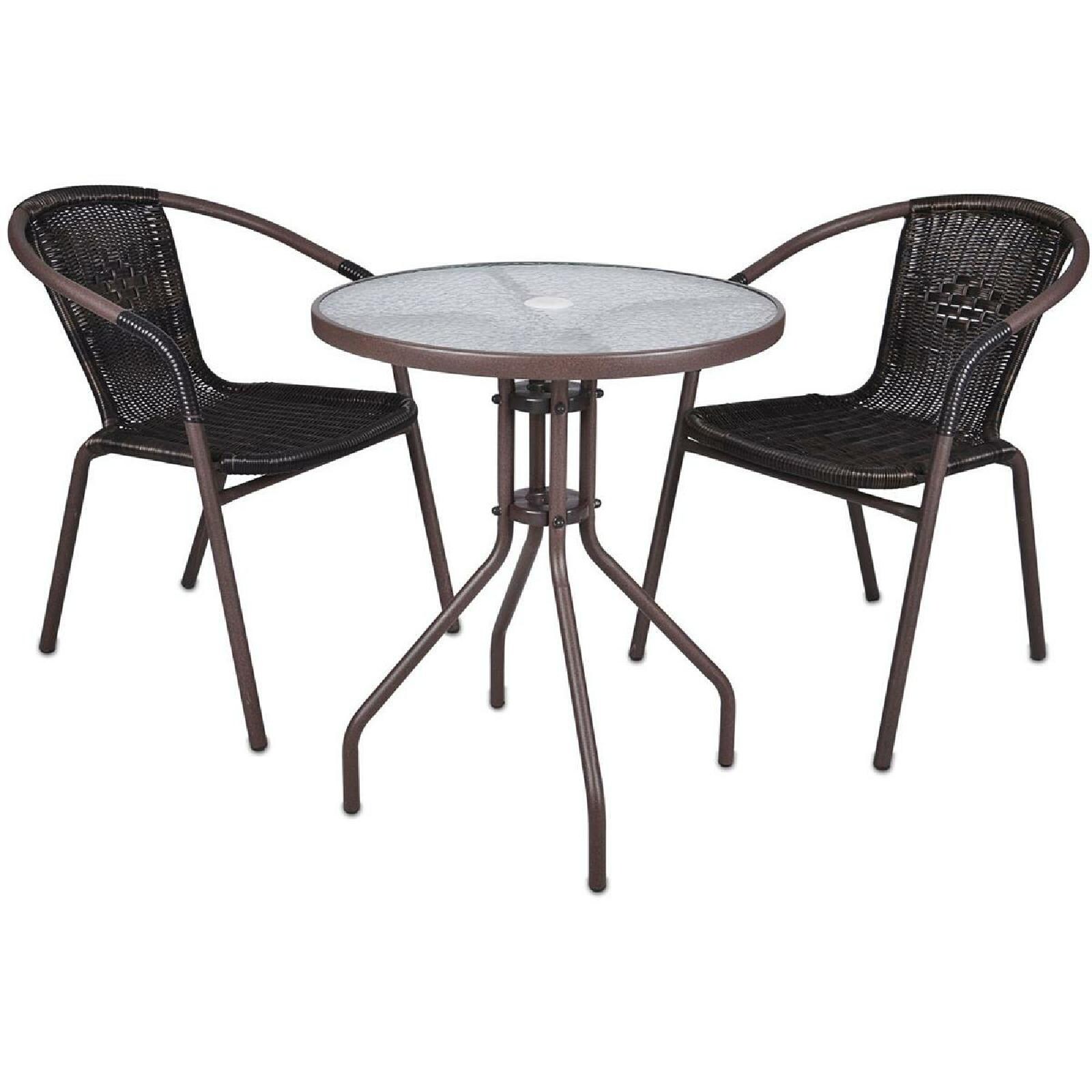 VCM 3-tlg. Bistroset   Balkonset   Gartentisch: Durchmesser 60 cm, Höhe: 72 cm   Stuhl   braune Sitzgarnitur   Bistrostuhl Poly-Rattan | 04051814390180