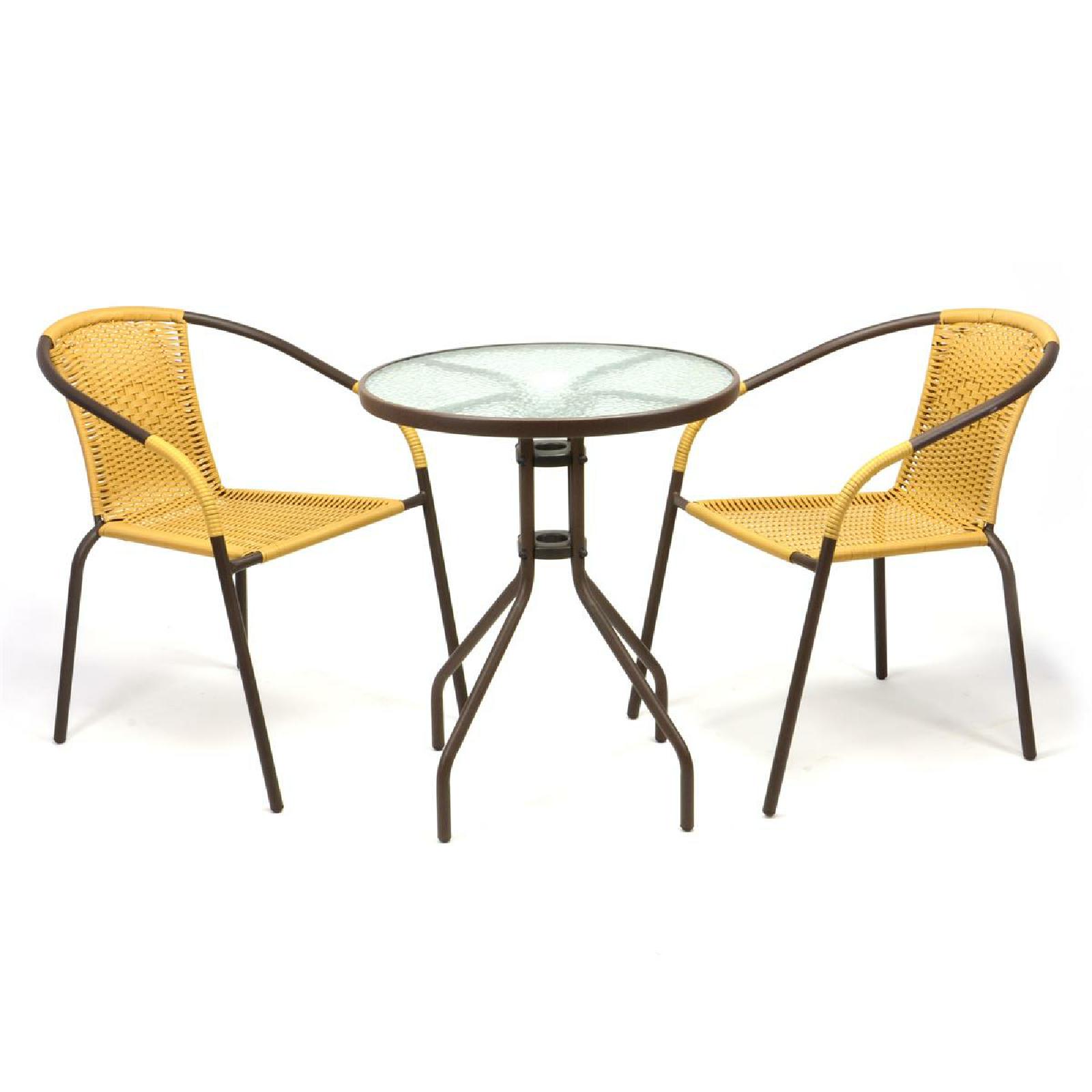 VCM 3-tlg. Bistroset | Balkonset | Gartentisch: 60 cm, H&ouml;he: 72 cm | Sitzgarnitur mit Glastisch | Bistrostuhl Poly-Rattan - Bild 1