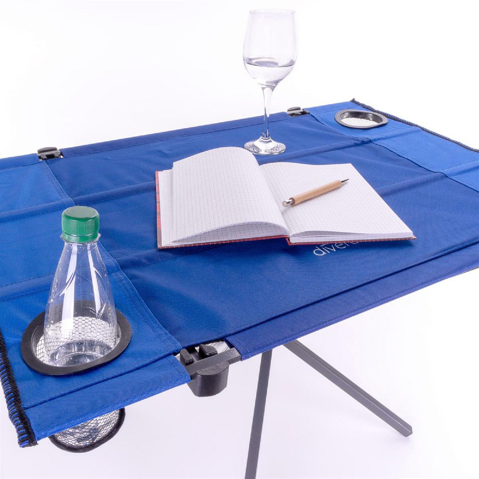 VCM Falttisch | Campingtisch faltbar | Ma&szlig;e ca. 80x50cm | Tisch mit Getr&auml;nkehalter | Polyester Stahl | Blau - Bild 1