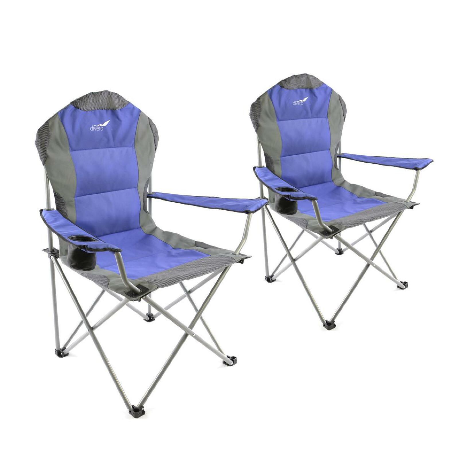 VCM 2er Set Deluxe Campingstuhl Angelstuhl   blau grau   gepolstert   klappbar   Armlehne mit Getränkehalter   Maße L 57cm x B 90cm x H 110 cm | 04051814391866
