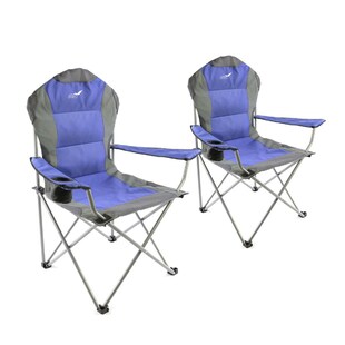 VCM 2er Set Deluxe Campingstuhl Angelstuhl | blau grau | gepolstert | klappbar | Armlehne mit Getränkehalter | Maße L 57cm x B 90cm x H 110 cm - Bild 1