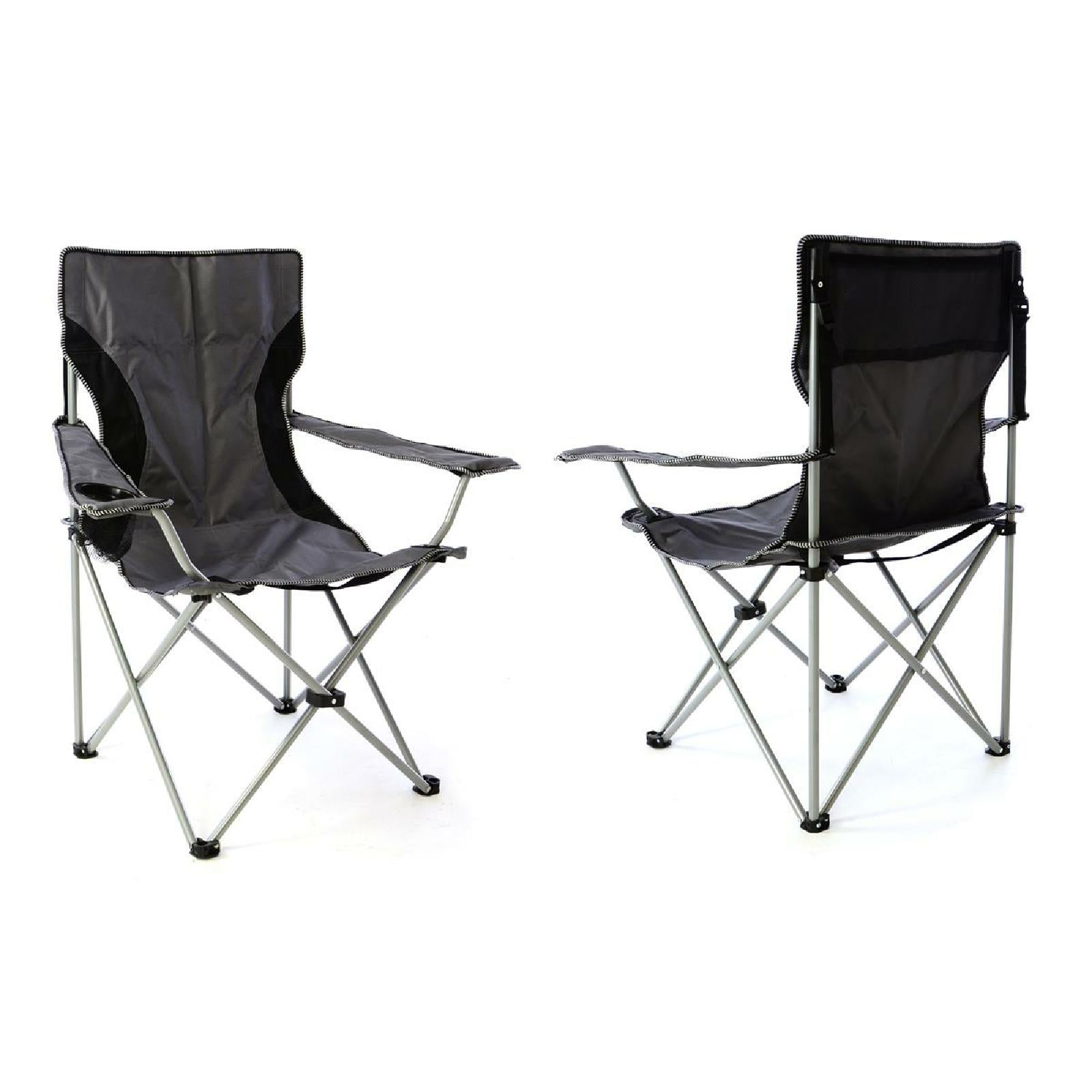 VCM 2er Set Campingstuhl Faltstuhl Angelstuhl | grau schwarz | Armlehne mit Getr&auml;nkehalter | Ma&szlig;e H. 90x B.47x L. 47 cm - Bild 1