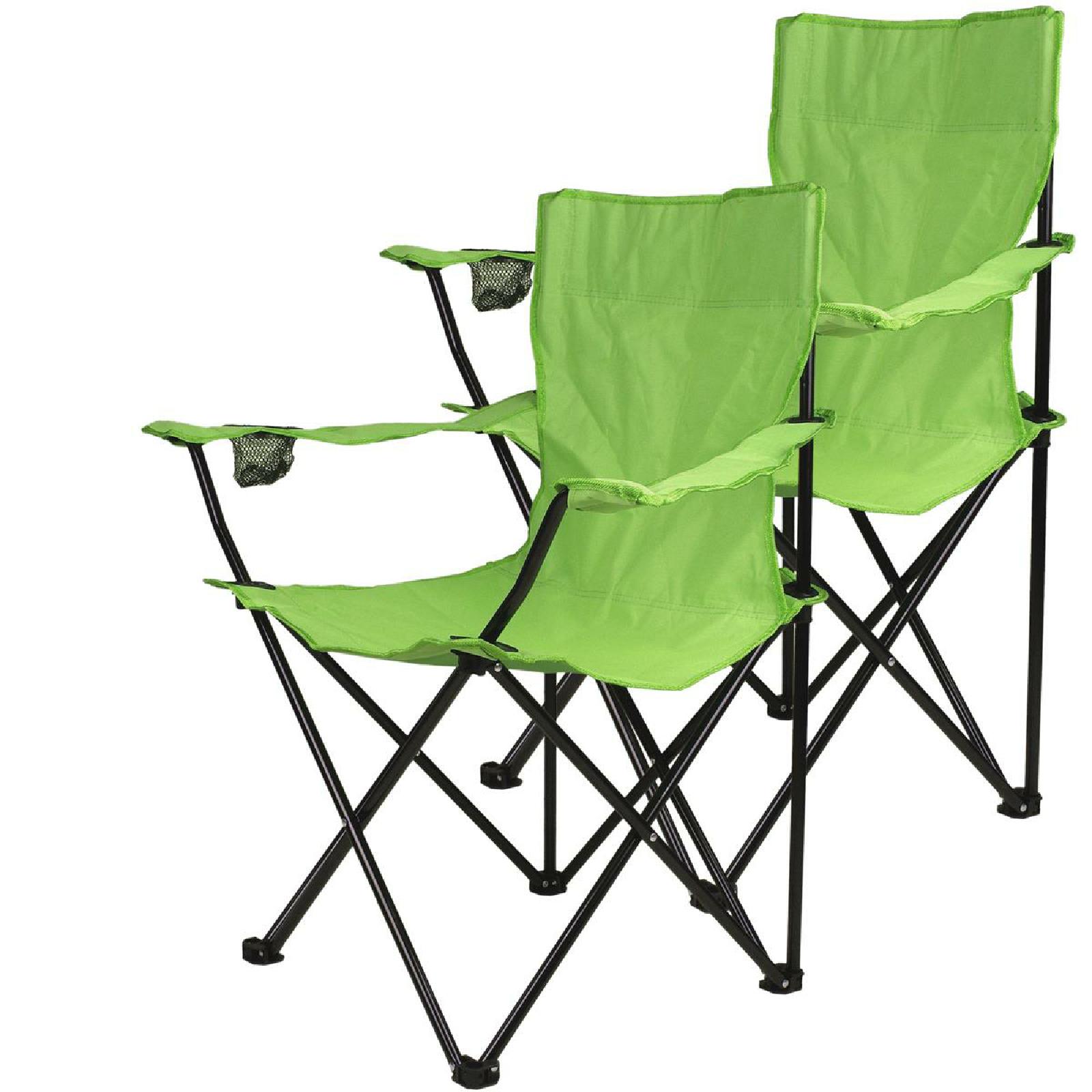 VCM 2er Set Faltstuhl Campingstuhl Angelstuhl | hellgr&uuml;n | Armlehne mit Getr&auml;nkehalter | klappbar | Ma&szlig;e H. 90x B.47x L. 47 cm - Bild 1