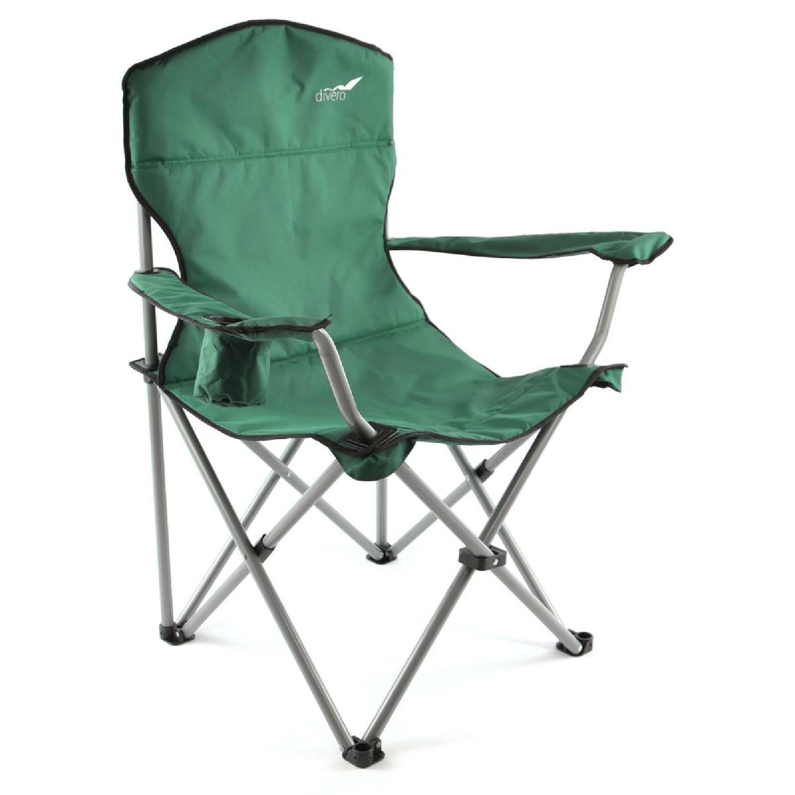 VCM Faltstuhl Angelstuhl Campingstuhl XL | dunkelgr&uuml;n | Armlehne mit Getr&auml;nkehalter | klappbar | Ma&szlig;e H. 90x B.47x L. 47 cm - Bild 1