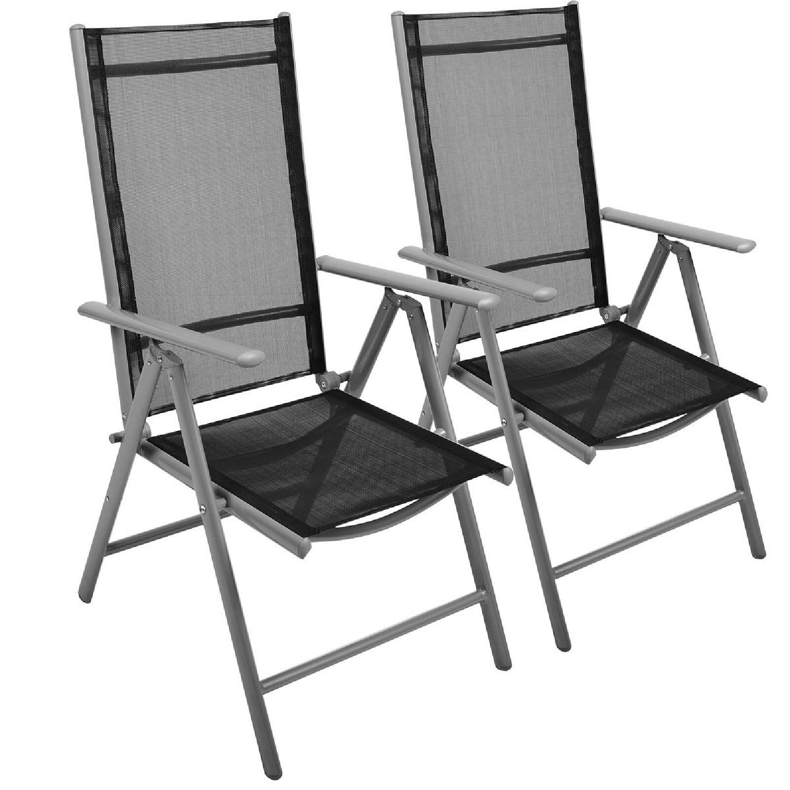 VCM 2er Set Klappstuhl Gartenstuhl Campingstuhl Liegestuhl für Garten Terrasse Balkon schwarz / Rahmen grau Maße H. 105 x B. 56 x T. 65cm