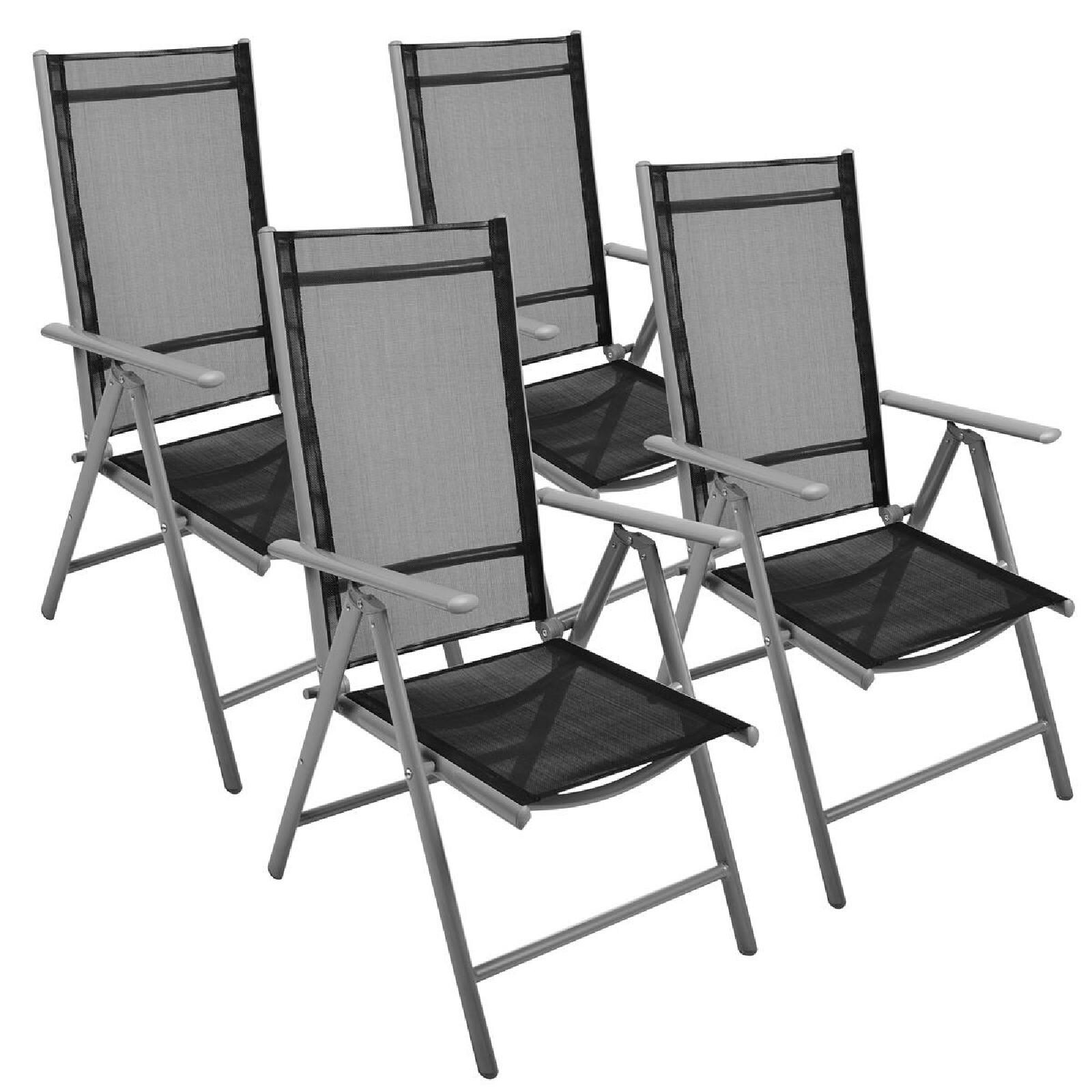 VCM 4er Set Klappstuhl Gartenstuhl Campingstuhl Liegestuhl für Garten Terrasse Balkon schwarz / Rahmen grau Maße H. 105 x B. 56 x T. 65cm