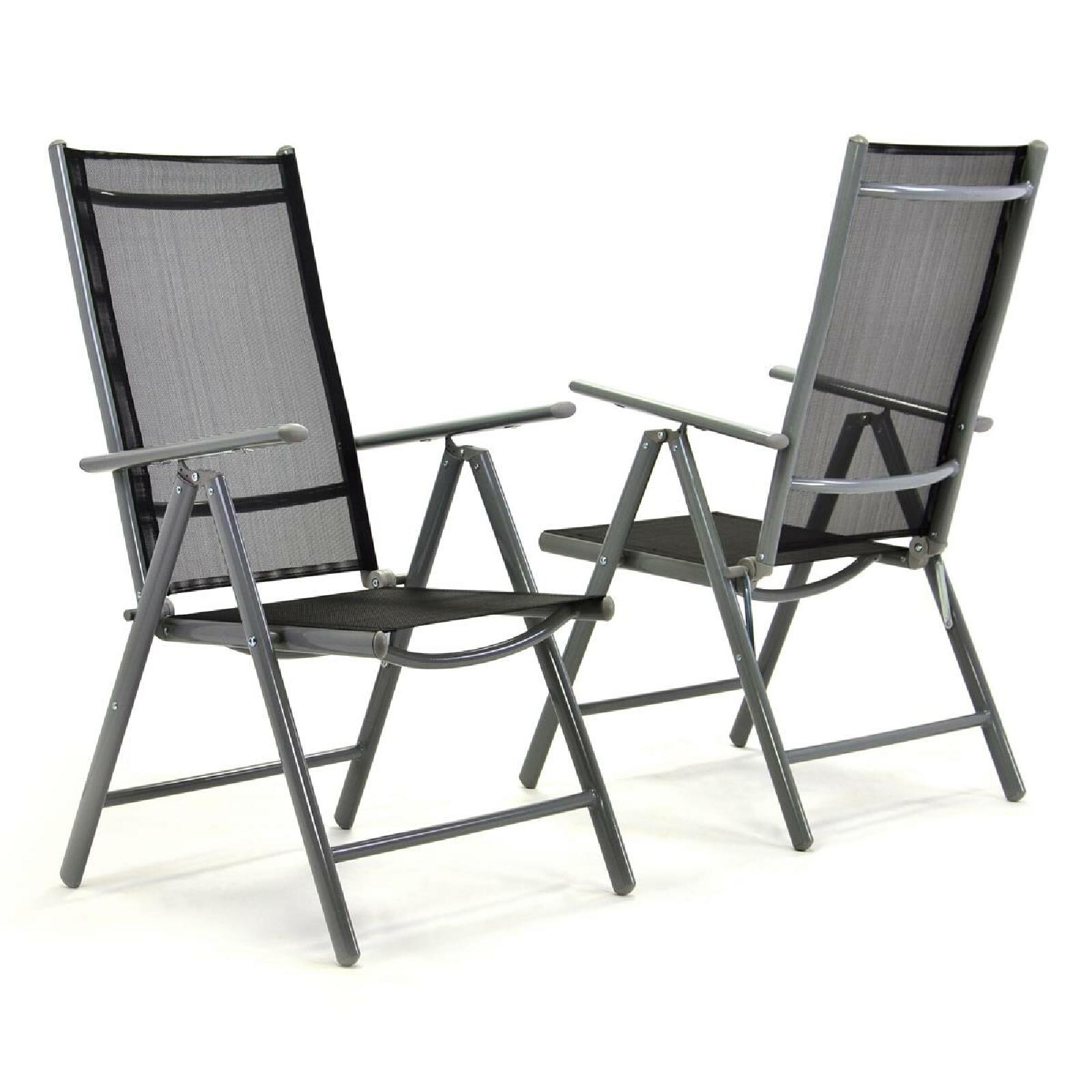 VCM 2er Set Klappstuhl Gartenstuhl   Komfortbreite   Aluminium   schwarz / Rahmen grau   wetterfest    Maße H. 105x B. 56x T. 65 cm. | 04051814392375