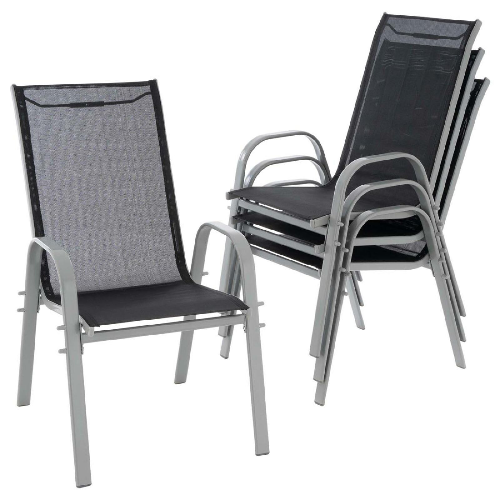 VCM 4er Set Gartenstuhl Stapelstuhl Balkonstuhl Hochlehner schwarz / Rhamen grau stappelbar Maße H. 93 x B. 55 x T. 58 cm