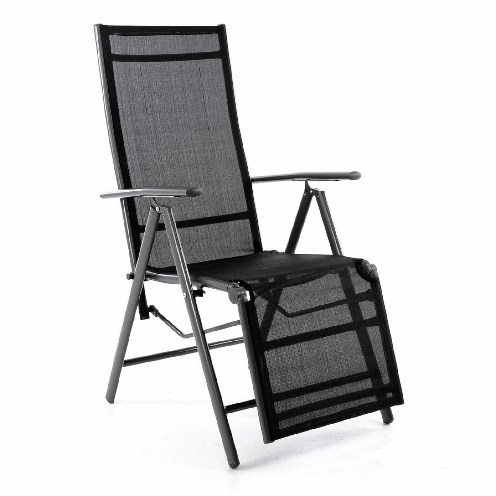 VCM Alu Liegestuhl Klappstuhl Relaxstuhl schwarz / Rahmen anthrazit m. Fußstütze Maße H. 112 x B. 55 x T. 60 cm