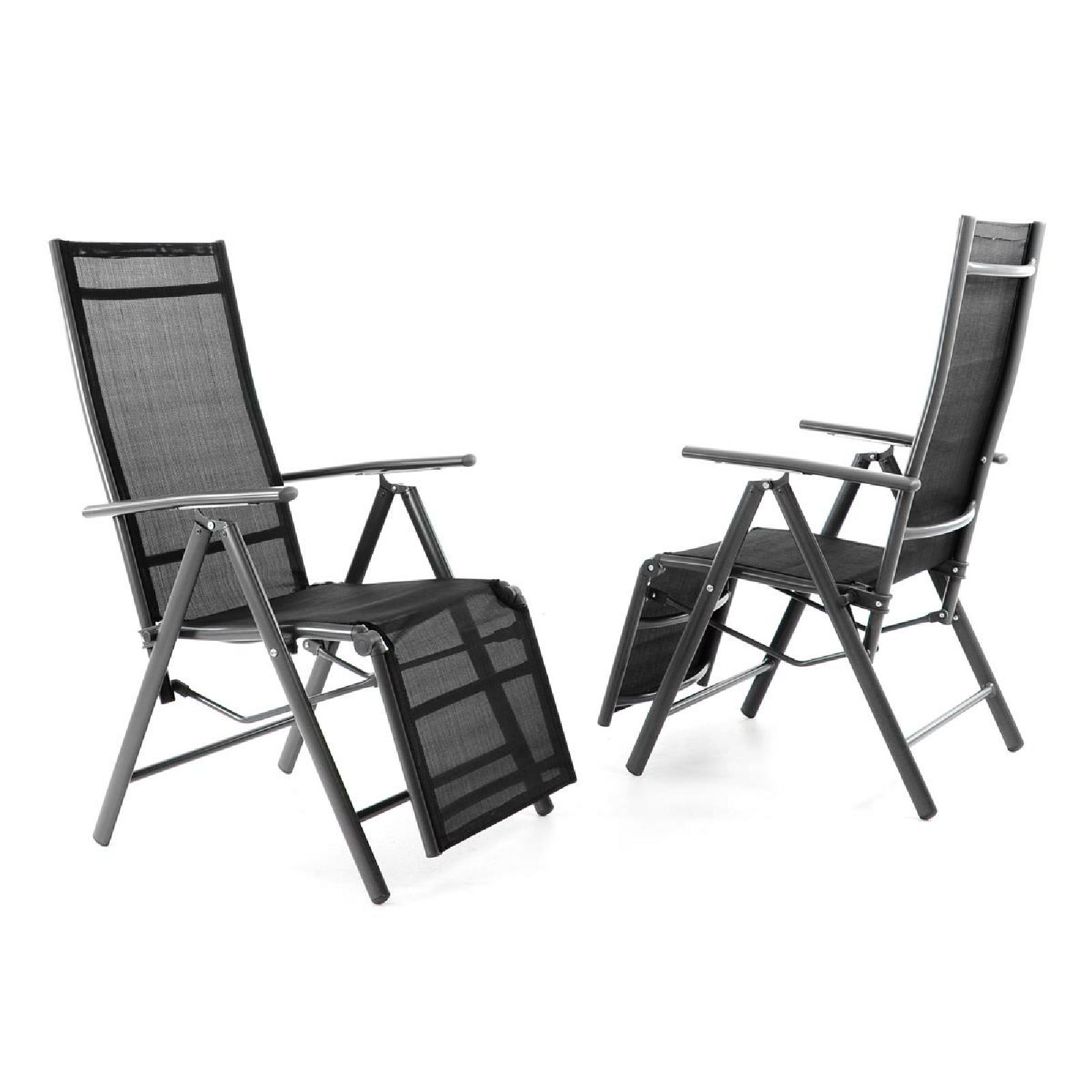 VCM 2er Set Alu Liegestuhl Klappstuhl Relaxstuhl | schwarz / Rahmen anthrazit | m. Fu&szlig;st&uuml;tze | Ma&szlig;e H. 112 x B. 55 x T. 60 cm - Bild 1