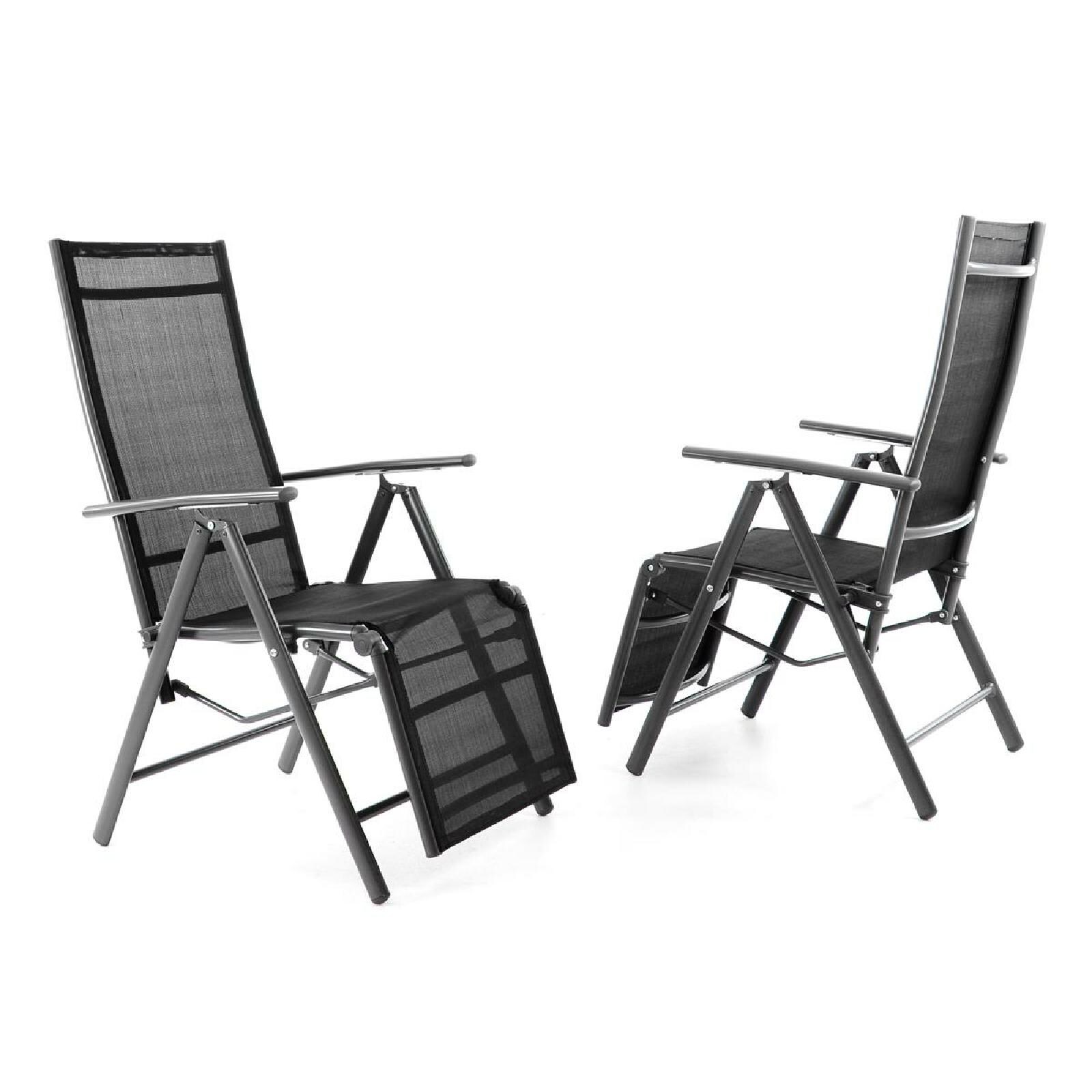 VCM 2er Set Alu Liegestuhl Klappstuhl Relaxstuhl schwarz / Rahmen anthrazit m. Fußstütze Maße H. 112 x B. 55 x T. 60 cm