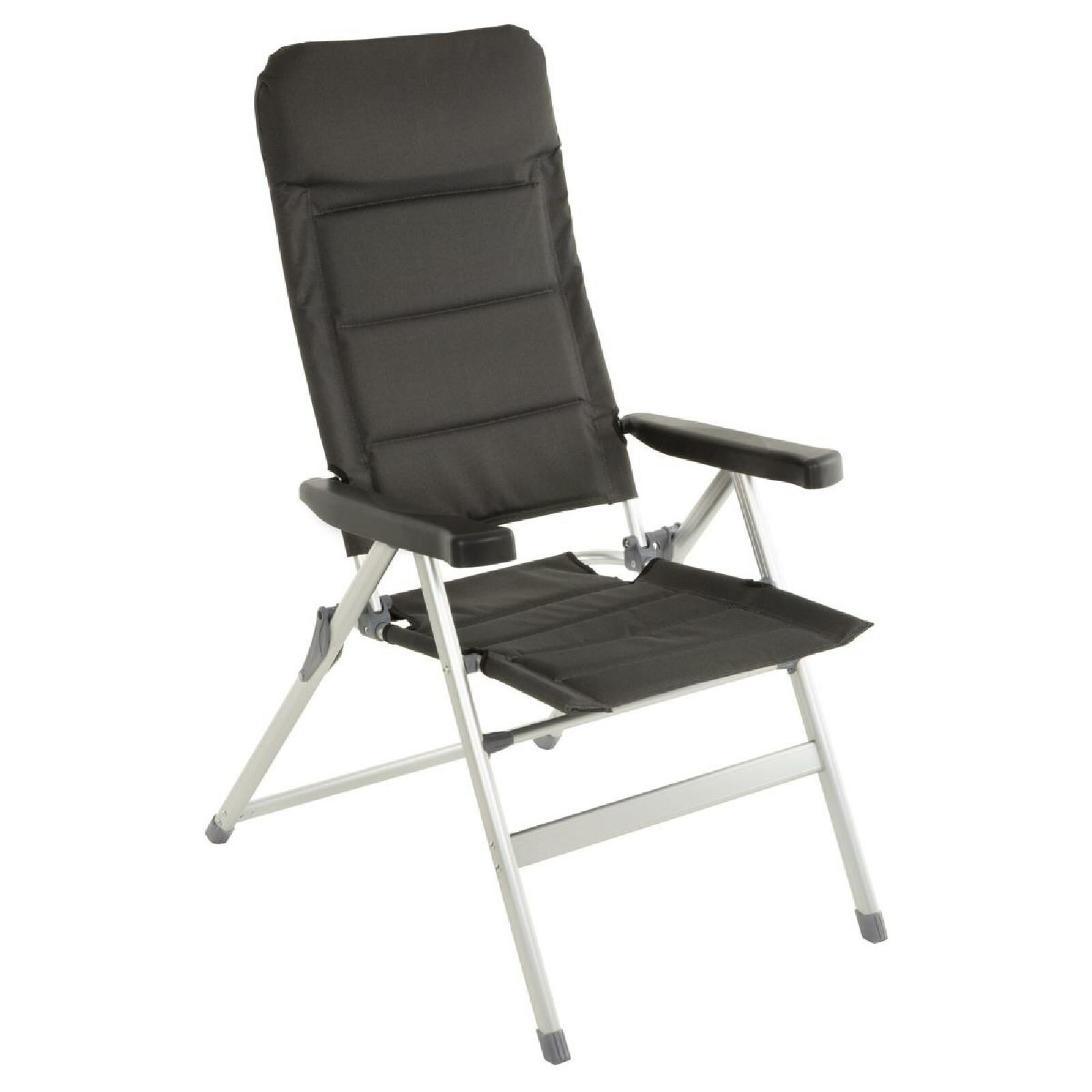 VCM Campingstuhl Gartenstuhl Klappstuhl Alu-Stuhl   klappbar   extra starke Polsterung   schwar / Rhamen grau   Maße H. 122 x B. 63 x T. 58 cm | 04051814392610