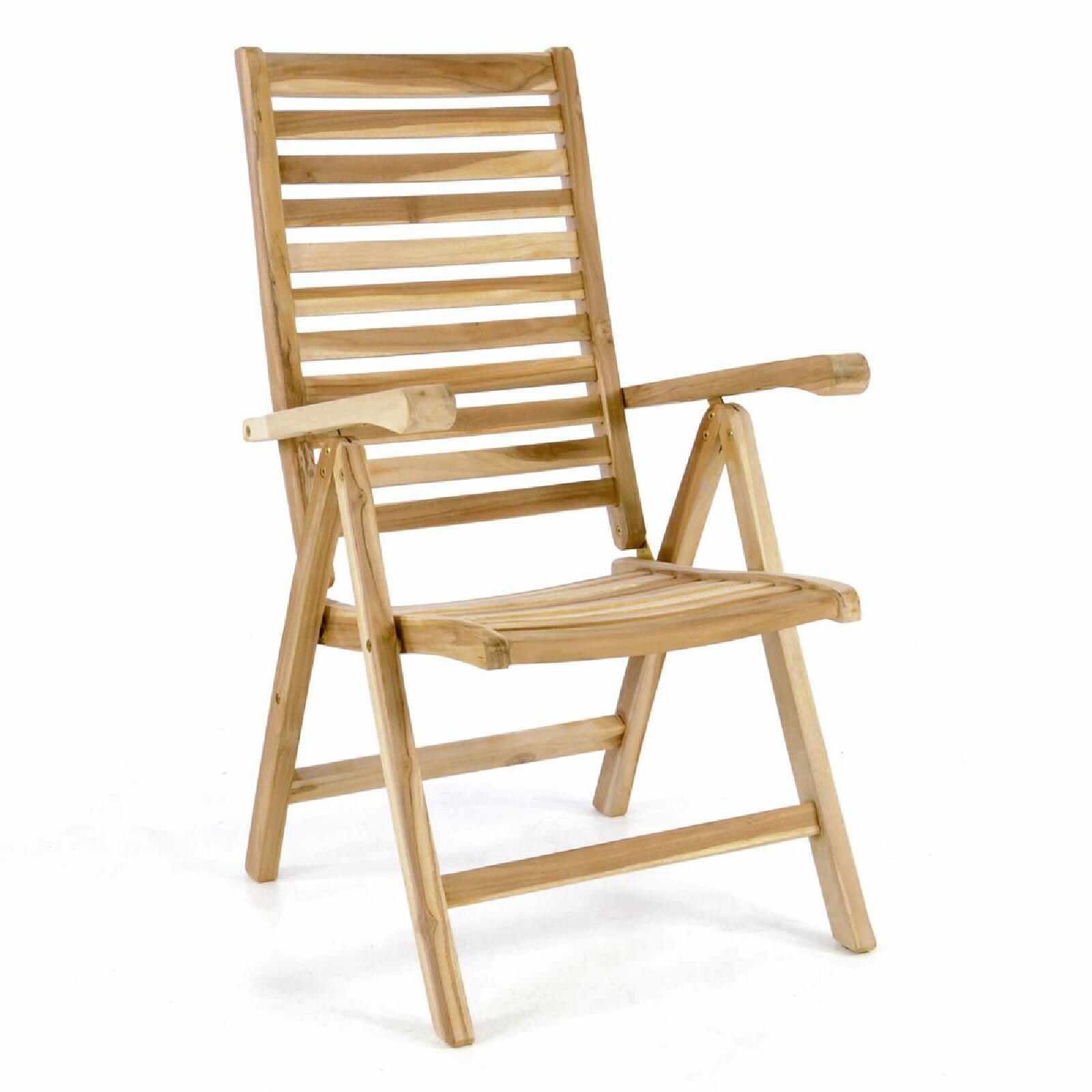 VCM Gartenstuhl Hochlehner Klappstuhl verstellbar Teak Holz unbehandelt hellbraun Maße H 111 x B 61 x T 65cm