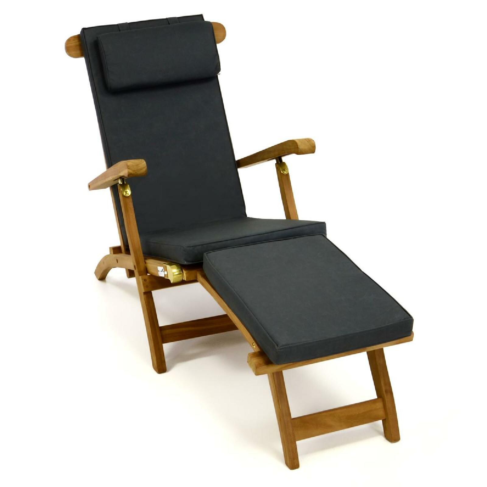 VCM Liegestuhl mit abnehmbarem Fußteil   Gartenliege   Maße ca. 160x60x90cm   Gartenliege Teakholz   Gartenmöbel   Sonnenstuhl   Anthrazit | 04051814393310