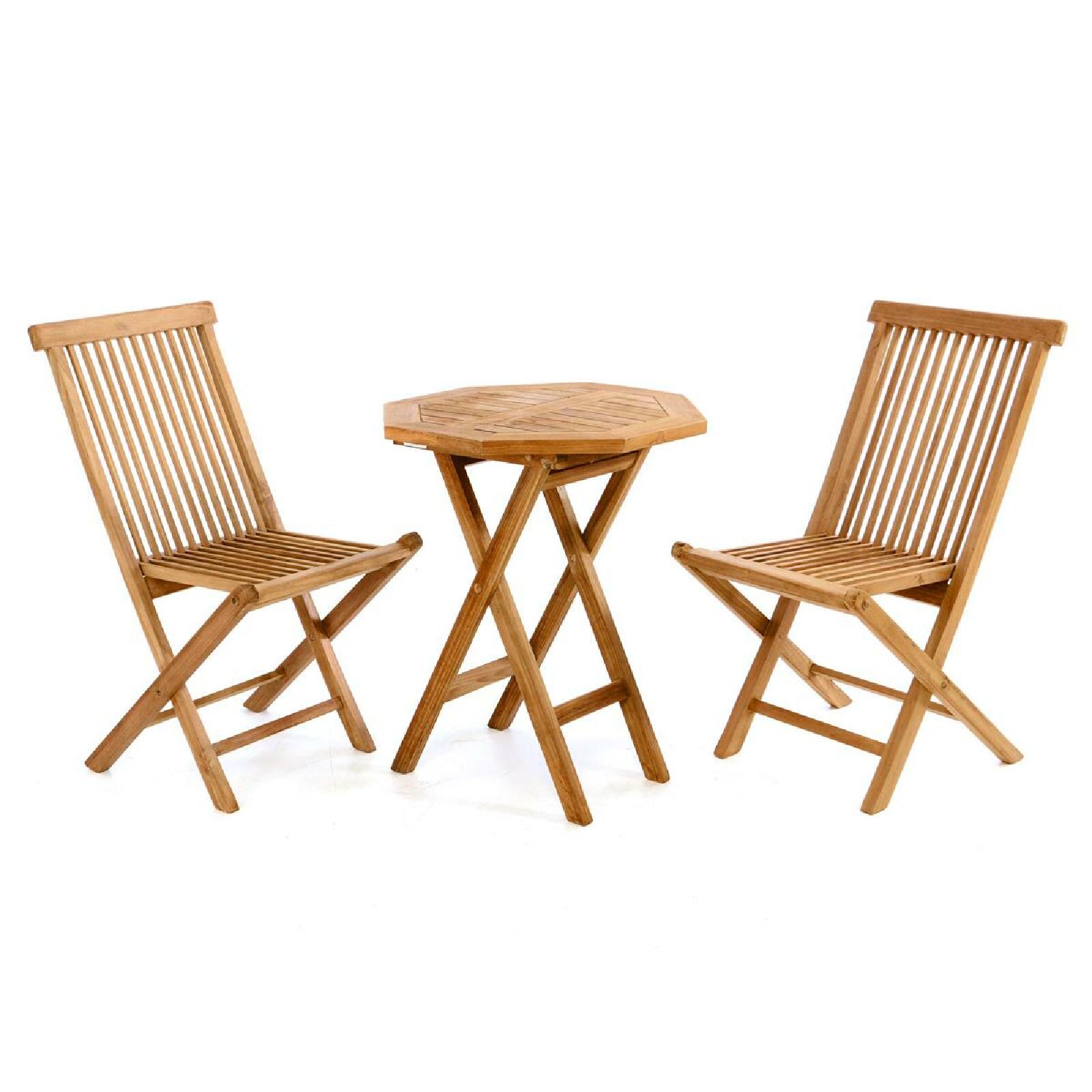 VCM 3-tlg. Balkonset   Tisch aus Holz mit Klappstuhl   Garten-Set   Sitzgarnitur 60 cm | 04051814393563