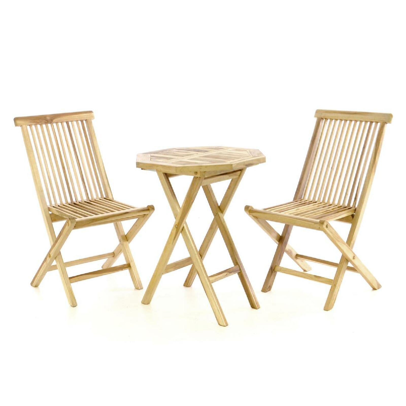 VCM 3-tlg. Balkonset   Tisch aus Holz mit Klappstuhl   Garten-Set   Sitzgarnitur 60 cm | 04051814393594