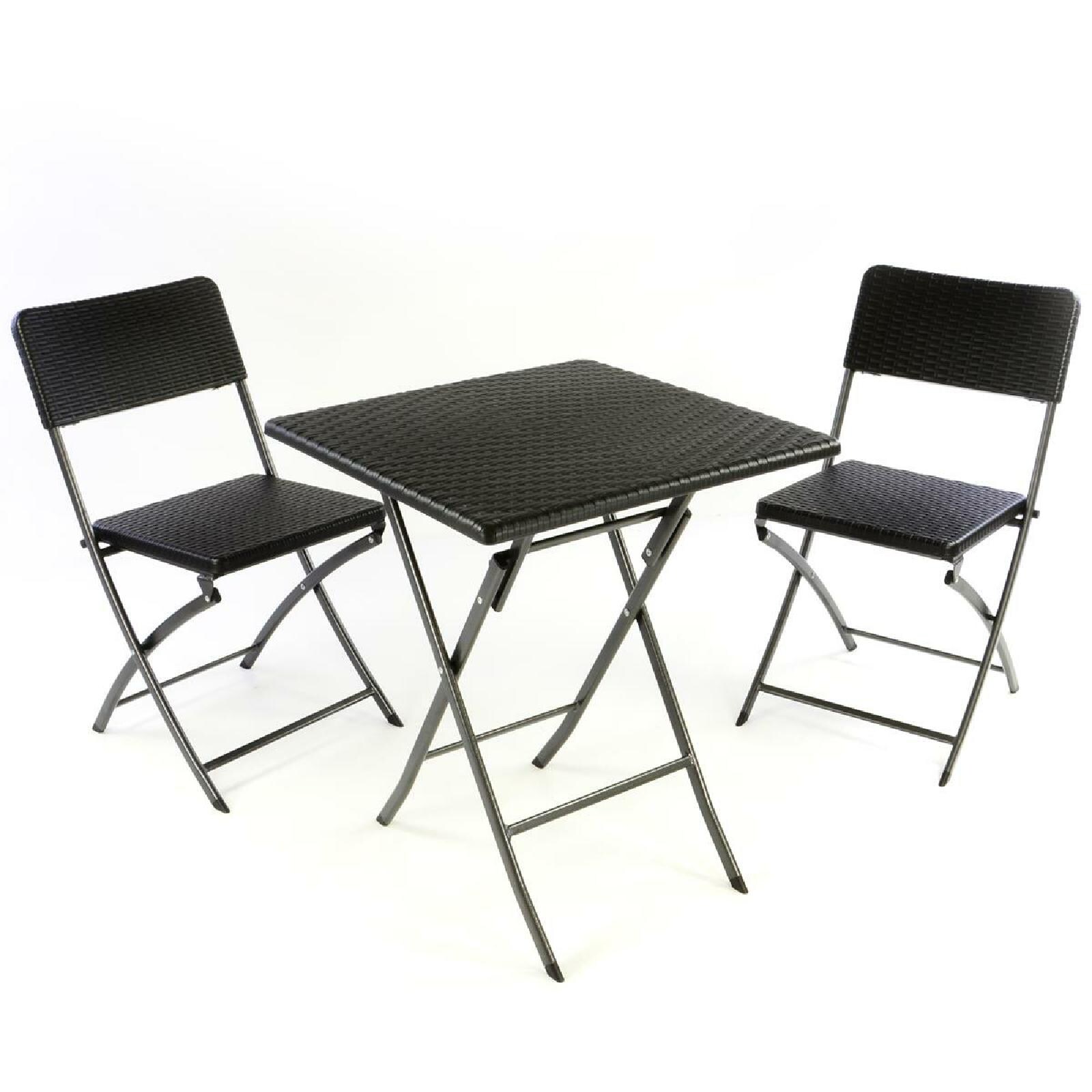 VCM 3-tlg.  Set Garnitur Tischset mit 2 Stühlen Balkonset Rattan-Optik schwarz Bistroset