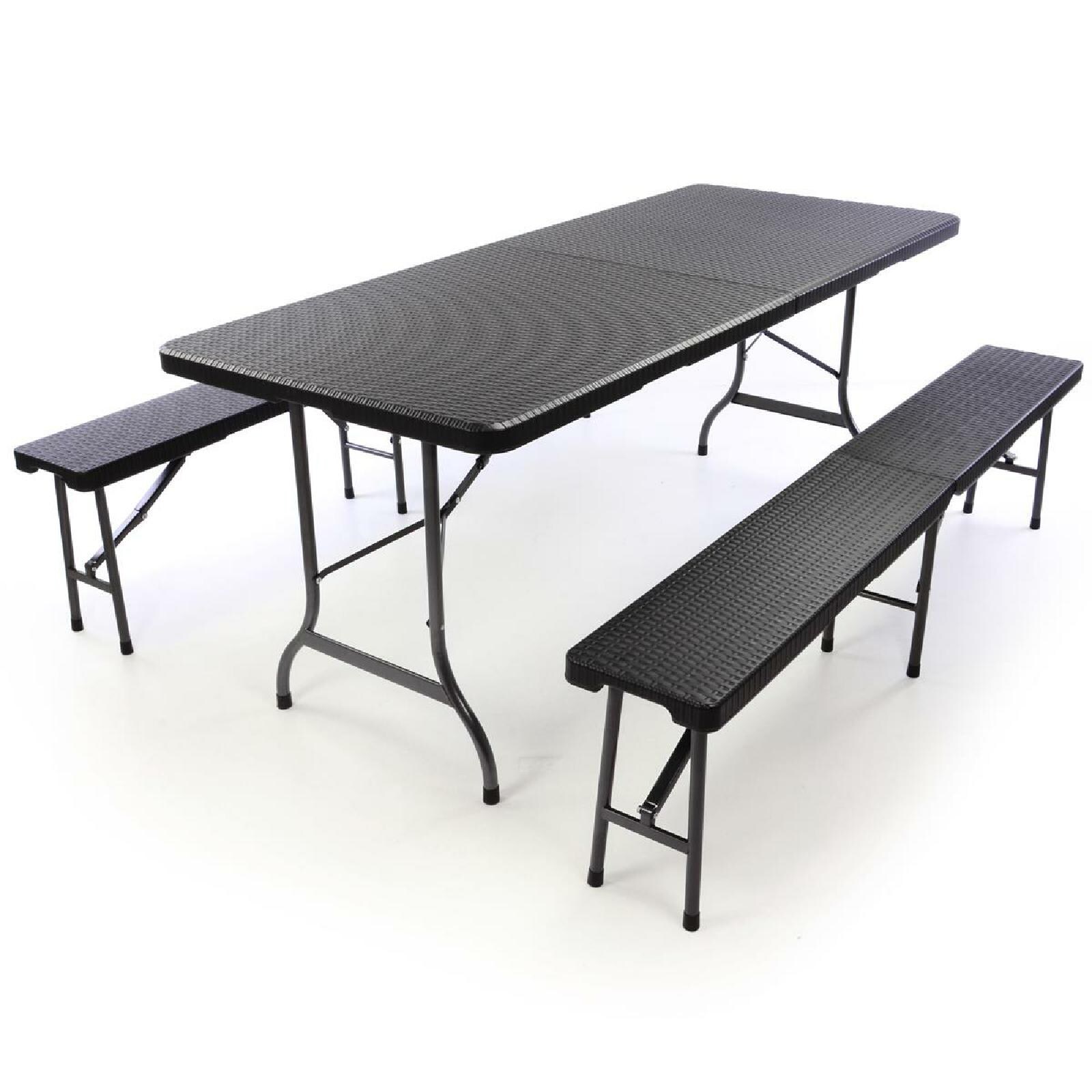 VCM 3-tlg. Gartenmöbelset   Gartengarnitur 1 Tisch 2 Bänke klappbar   Rattan-Optik   Bierzeltgarnitur Set   180 cm | 04051814393716