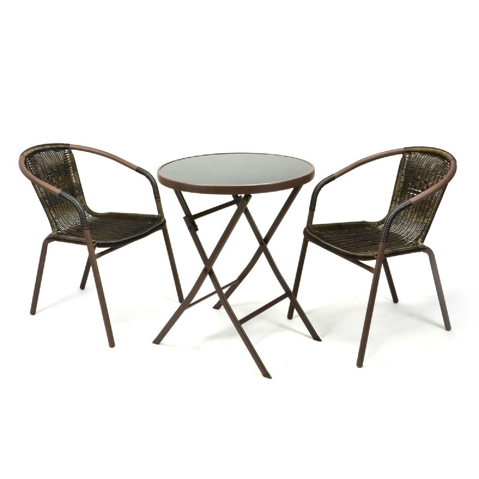 VCM 3-tlg. Gartenmöbelset   Gartengarnitur   Poly-Rattan   Dunkelbraun   Bistroset mit Glastisch   Garten-Set | 04051814394225