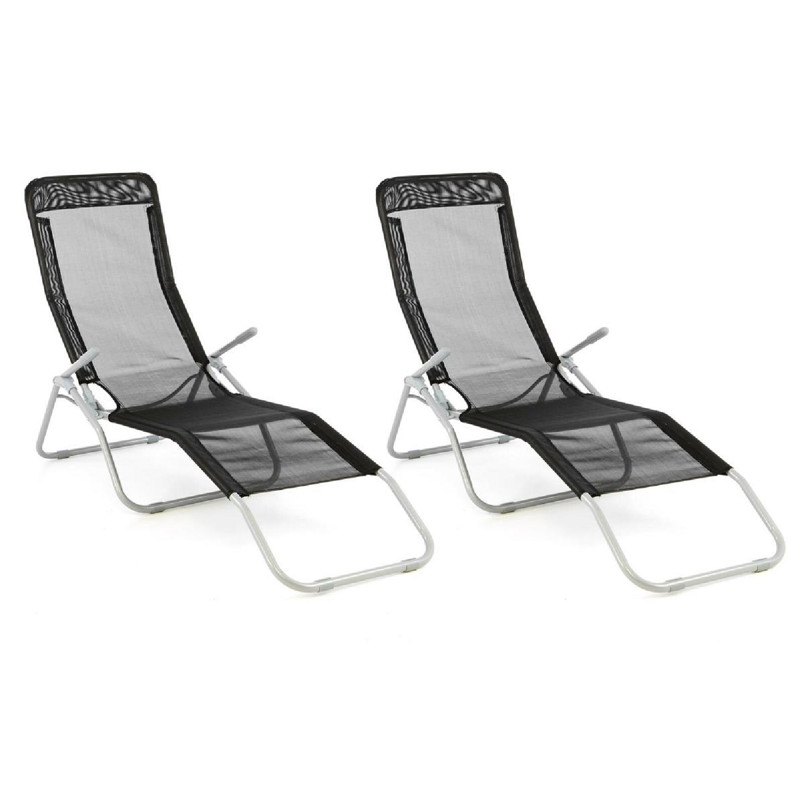 VCM Gartenliege 2er Set B&auml;derliege 160 cm Schwarz Armlehne Stahl Relaxliege klappbar - Bild 1