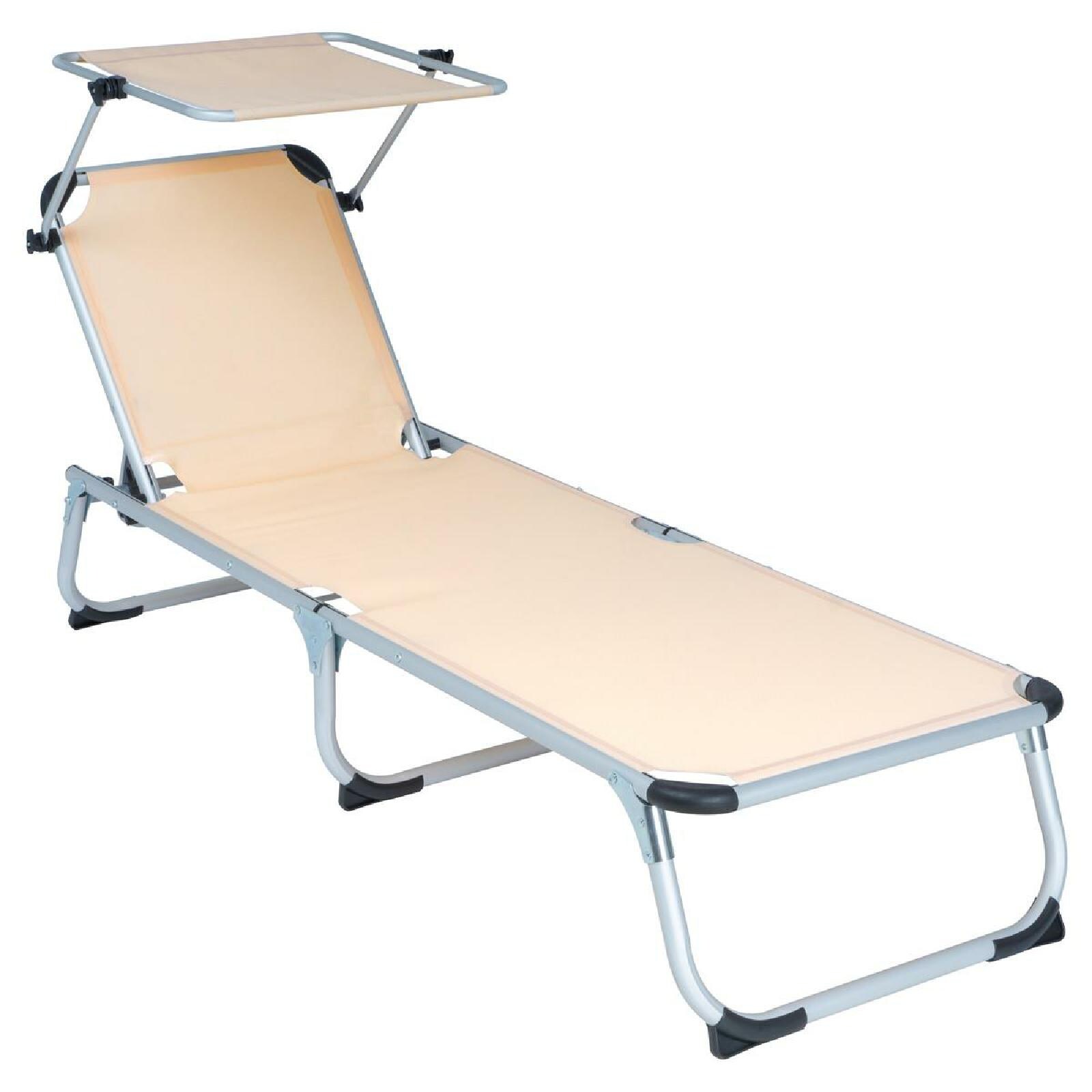VCM Sonnenliege mit Sonnendach   Maße ca. 187x58x30cm   Campingliege klappbar   Strandliege   Beige | 04051814396052