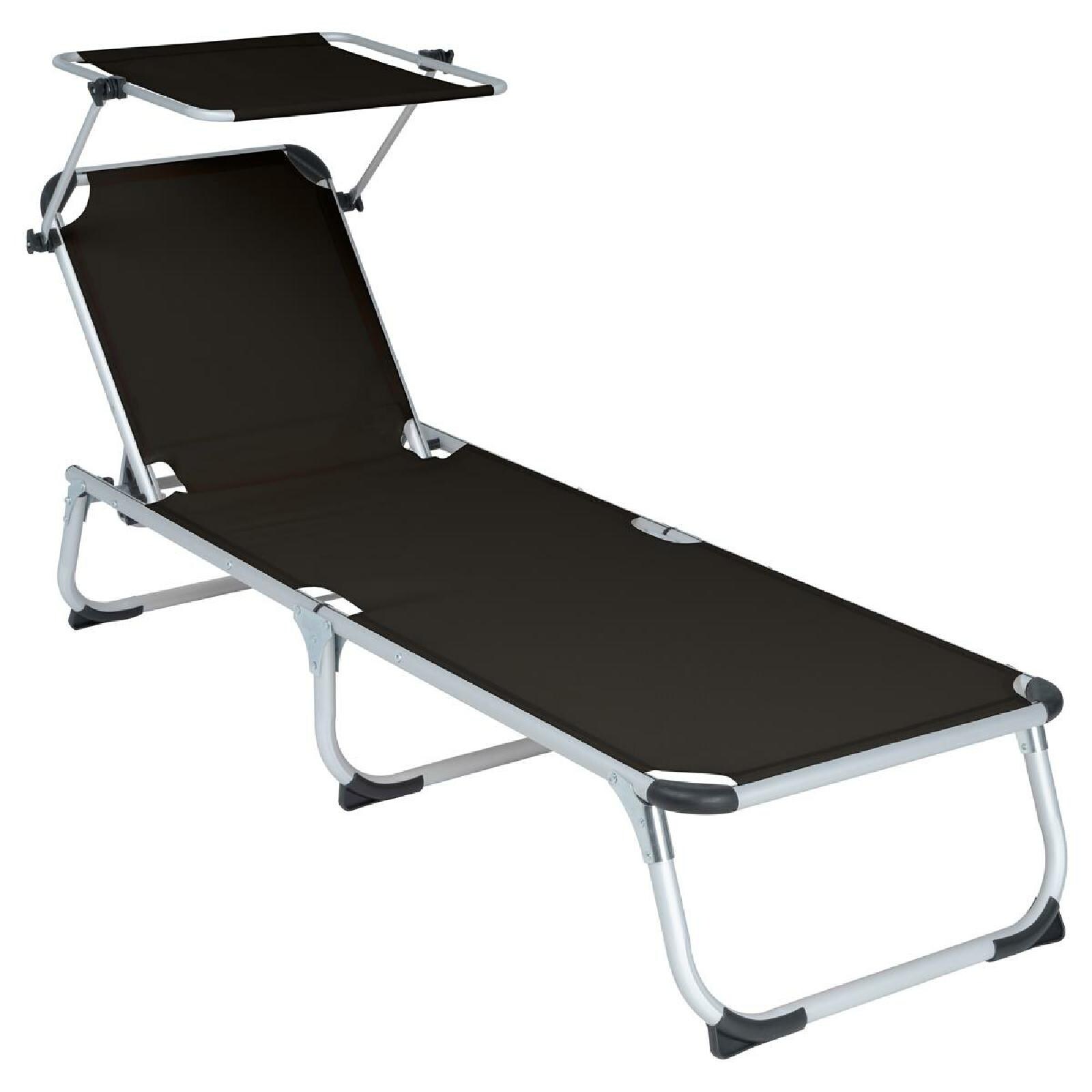VCM Sonnenliege   mit Sonnendach   Schwarz   187x57x30cm   5-fach verstellbar   Campingliege klappbar | 04051814396083