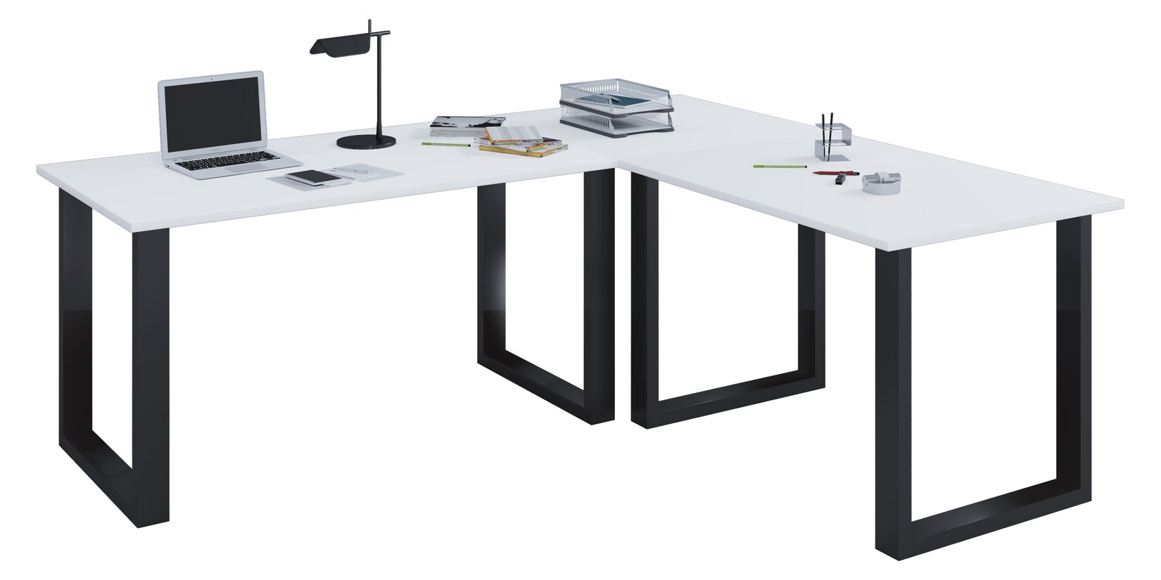 VCM VCM Holz Schreibtisch Eckschreibtisch schlicht 190x190 L Form links oder rechts Arbeitstisch Platte 80 cm tief Computertisch Büromöbel - Lona U