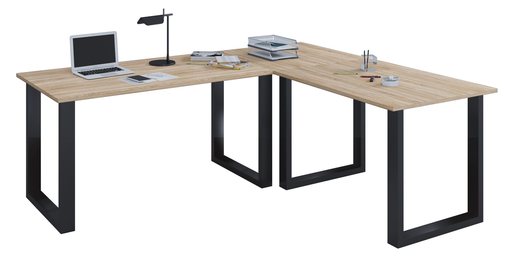 VCM VCM Holz Schreibtisch Eckschreibtisch schlicht 190x190 L Form links oder rechts Arbeitstisch Platte 80 cm tief Computertisch Büromöbel - Lona U