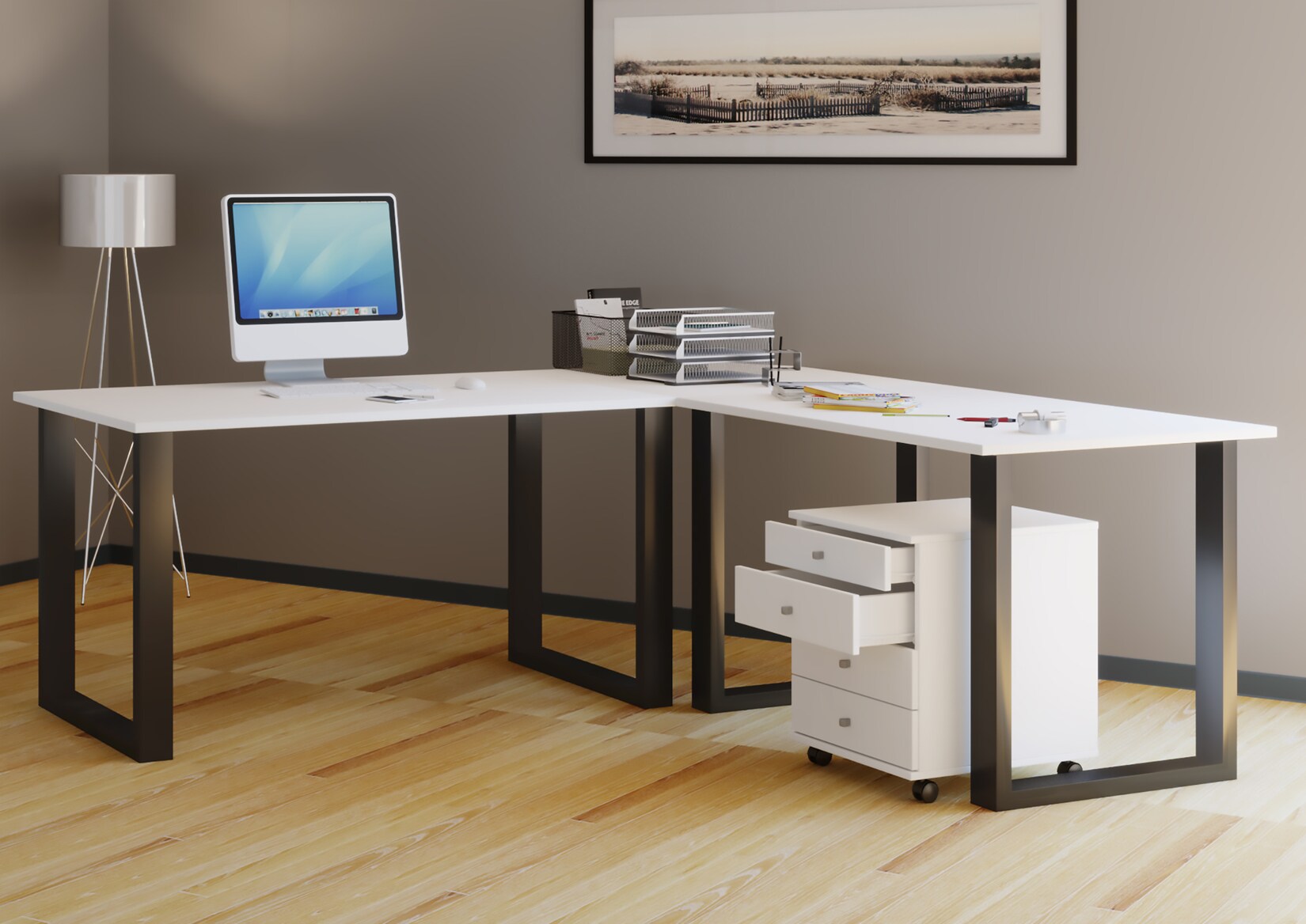 VCM VCM Holz Schreibtisch Eckschreibtisch schlicht 220x190 L Form links oder rechts Arbeitstisch Platte 80 cm tief Computertisch Büromöbel - Lona U