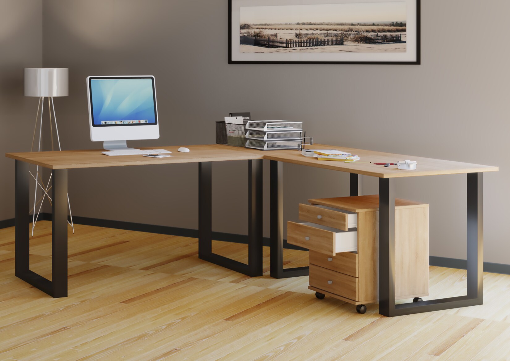 VCM VCM Holz Schreibtisch Eckschreibtisch schlicht 220x190 L Form links oder rechts Arbeitstisch Platte 80 cm tief Computertisch Büromöbel - Lona U