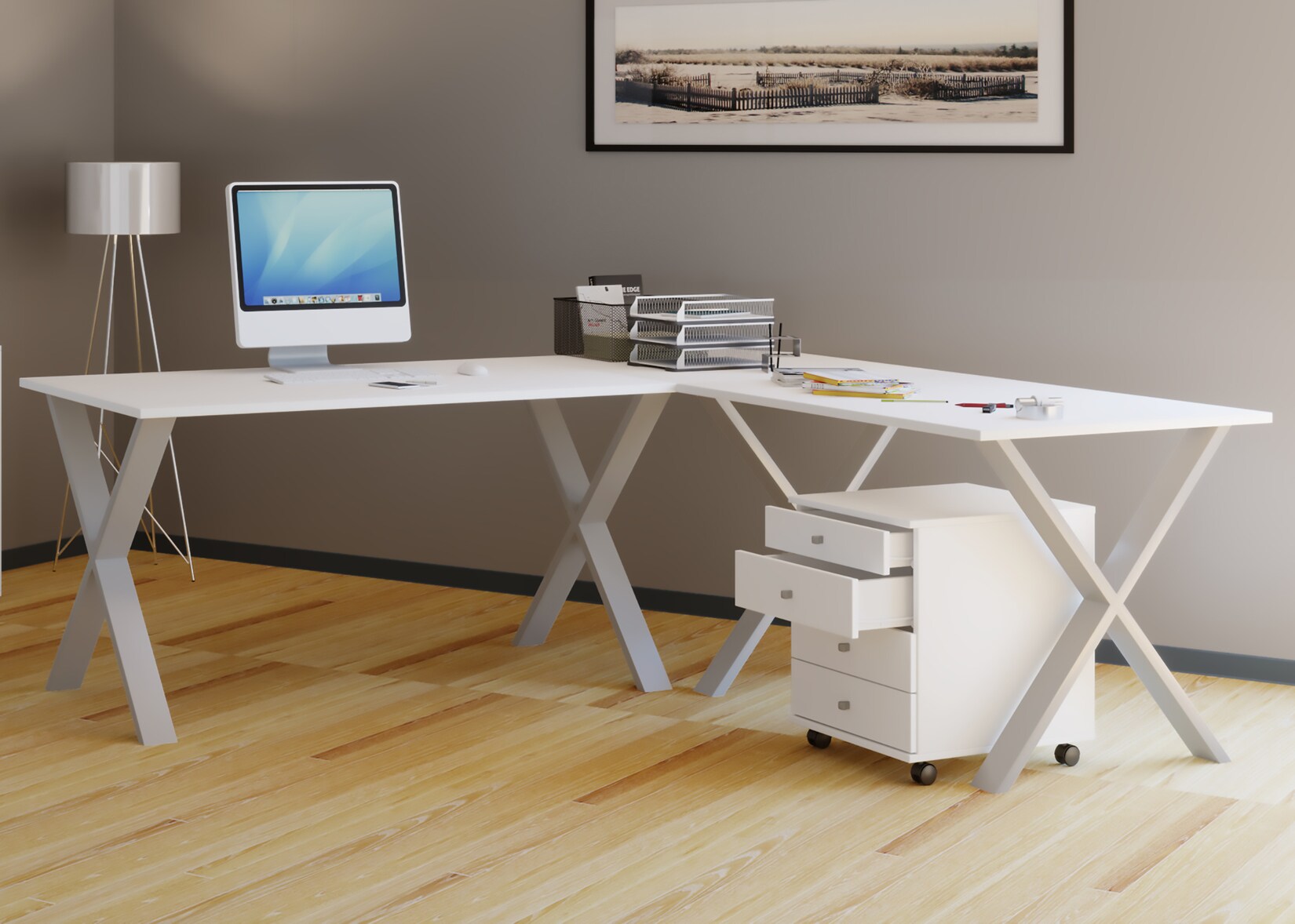 VCM VCM Holz Schreibtisch Eckschreibtisch schlicht 190x130 L Form links oder rechts Arbeitstisch Platte 50 cm tief Computertisch Büromöbel - Lona X