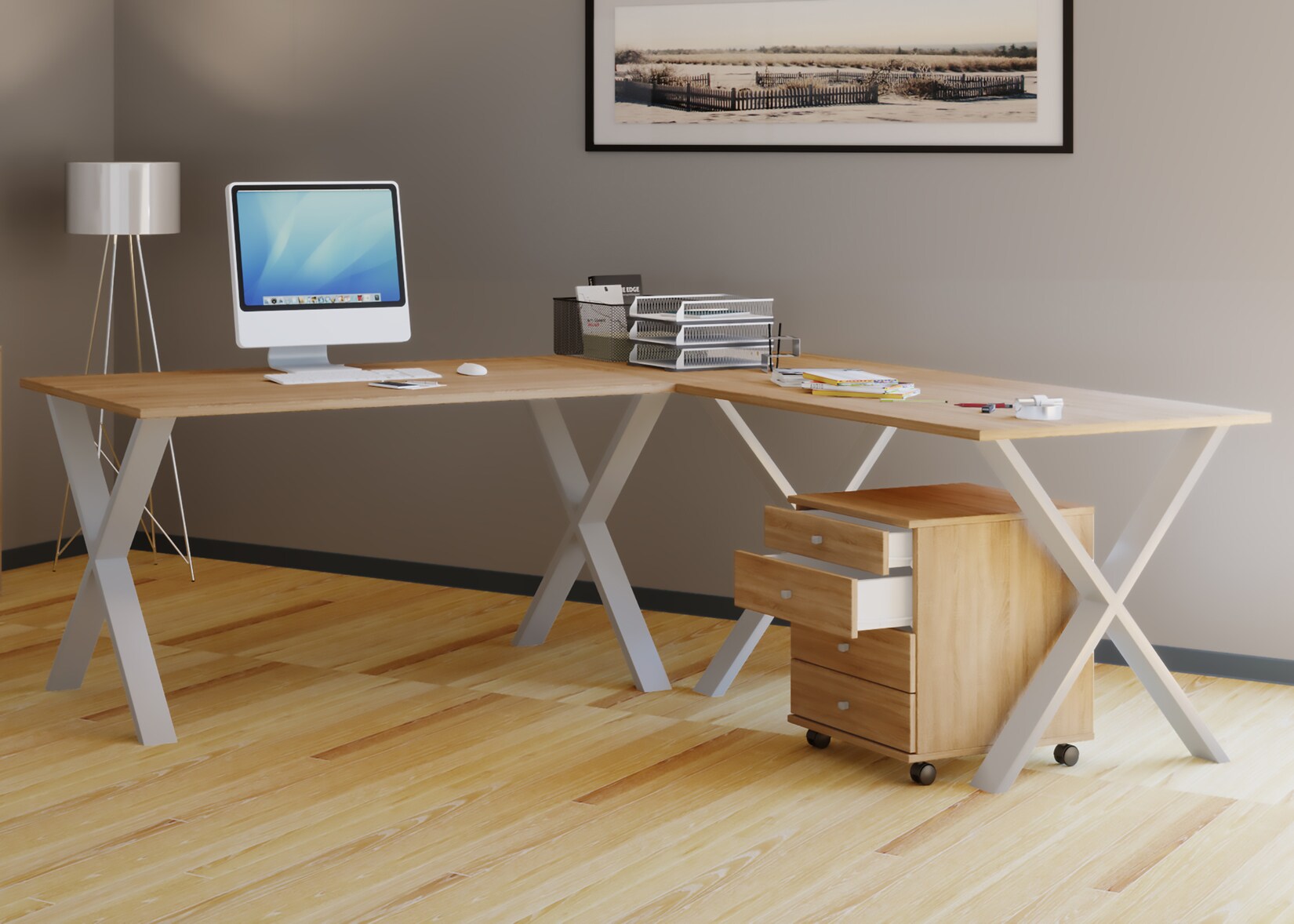 VCM VCM Holz Schreibtisch Eckschreibtisch schlicht 190x190 L Form links oder rechts Arbeitstisch Platte 50 cm tief Computertisch Büromöbel - Lona X