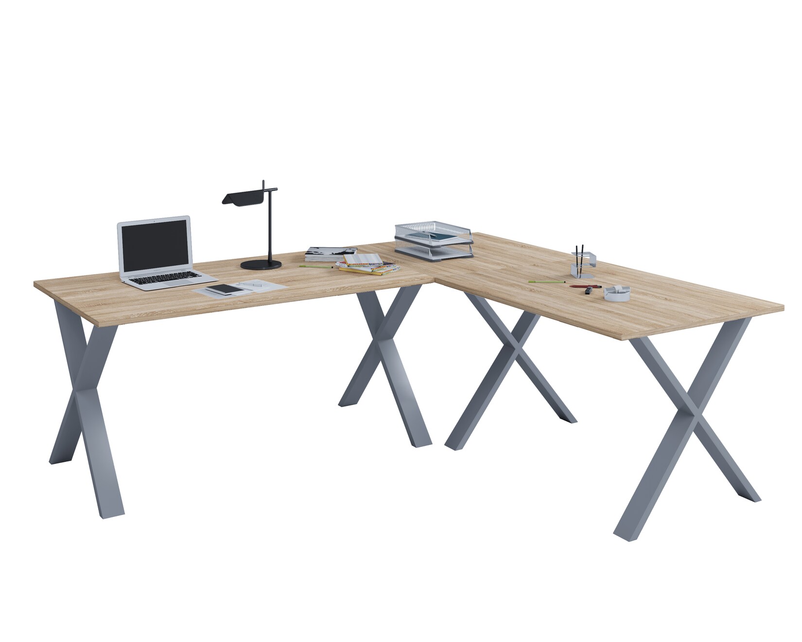 VCM VCM Holz Schreibtisch Eckschreibtisch schlicht 220x160 L Form links oder rechts Arbeitstisch Platte 80 cm tief Computertisch Büromöbel - Lona X