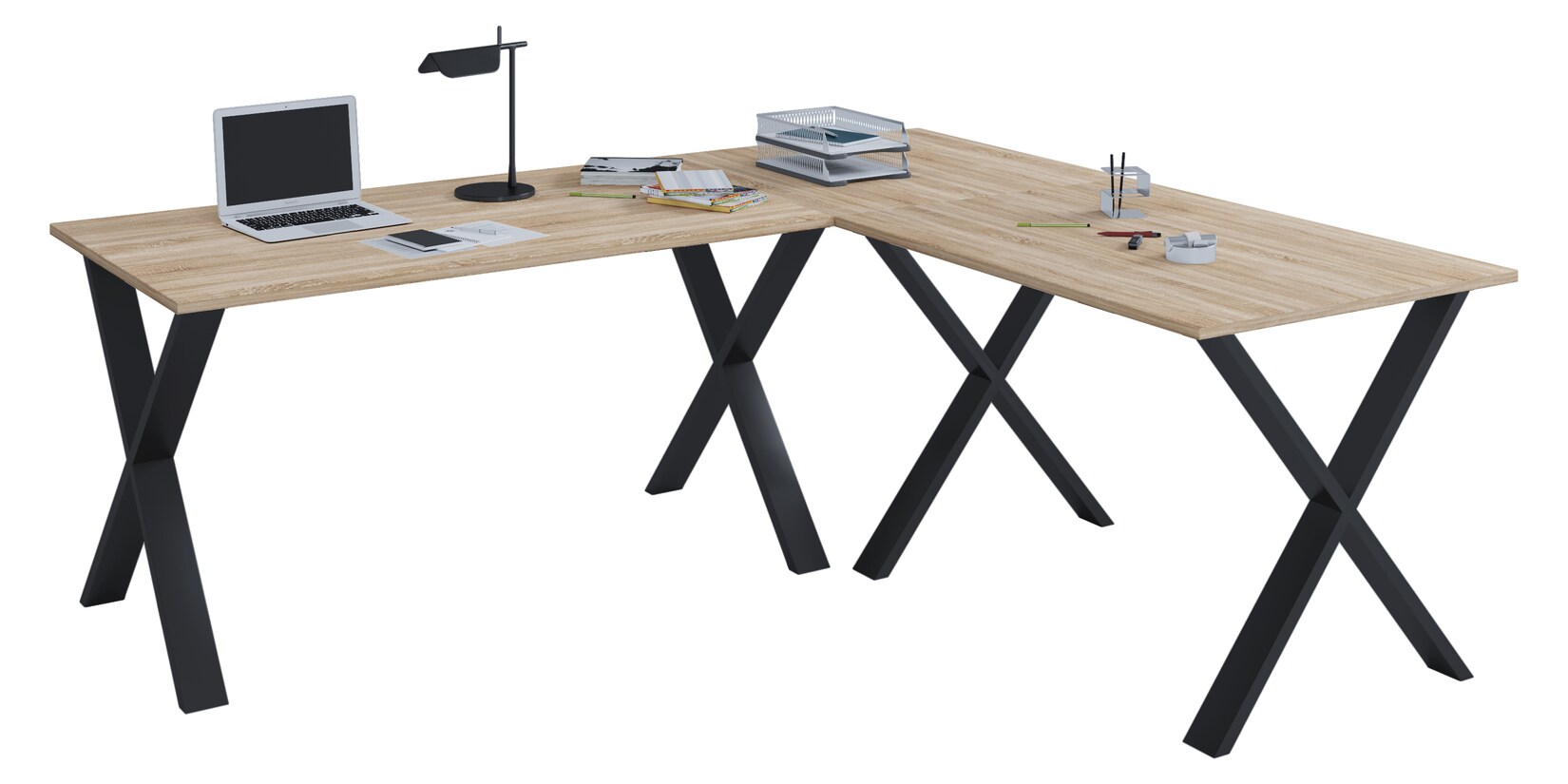 VCM VCM Holz Schreibtisch Eckschreibtisch schlicht 190x160 L Form links oder rechts Arbeitstisch Platte 80 cm tief Computertisch Büromöbel - Lona X