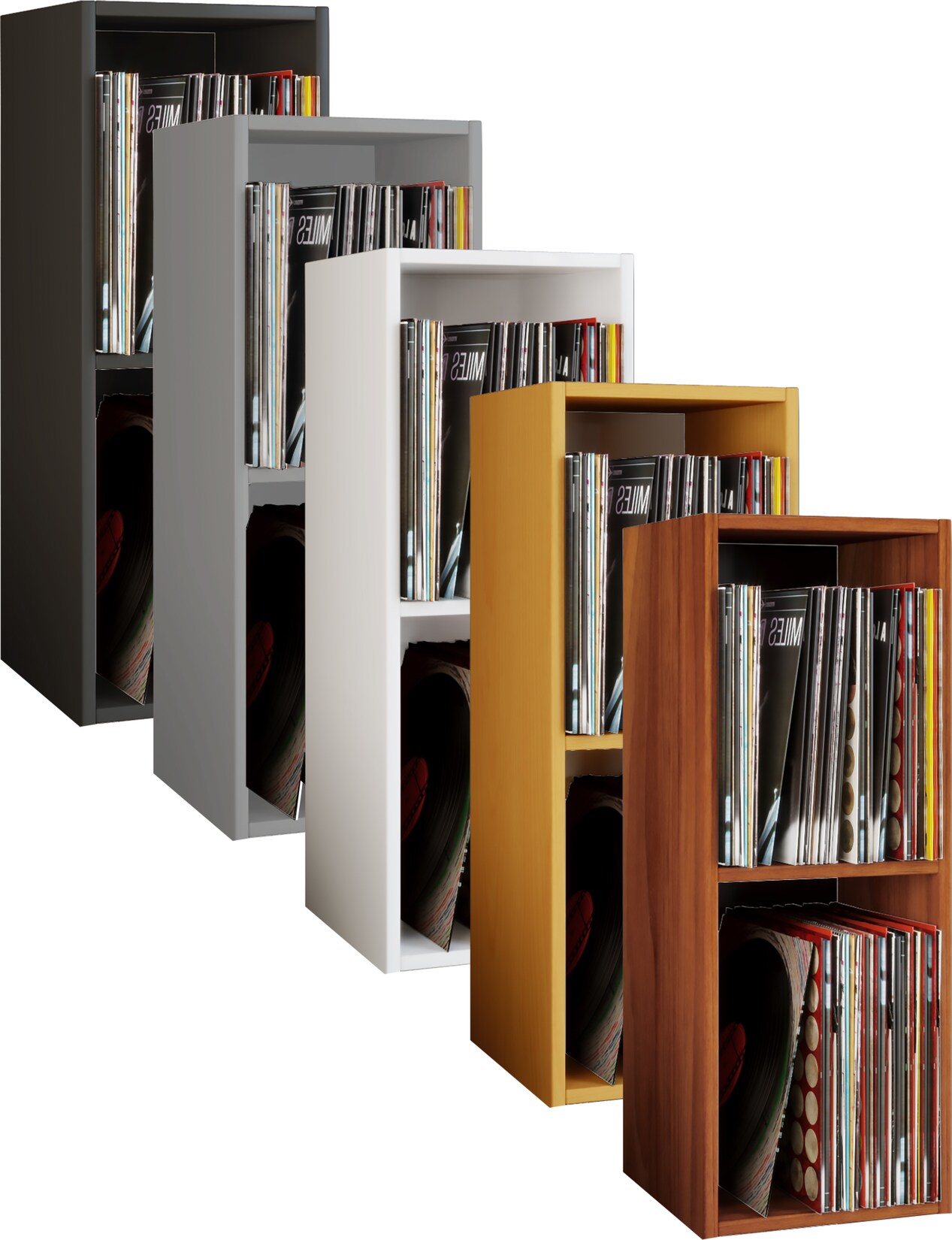 VCM Holz Stand Regal Regal mit 2 großen Fächer Maße: H. 72 x B. 34 x T. 30 cm Platz für 65 Schallplatten 1 fester Fachboden - Platto