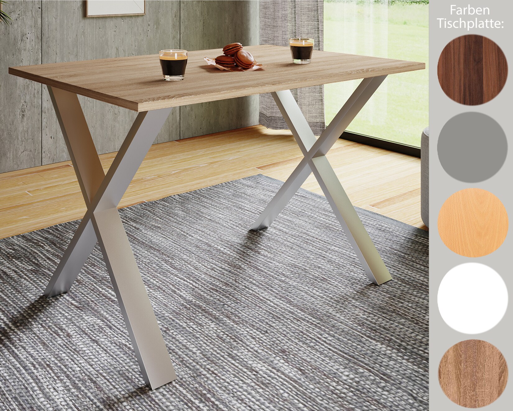 VCM Premium Holz Esstisch H. 76 x B. 80 x T. 50 cm Küchentisch Speisetisch Tisch Xona X