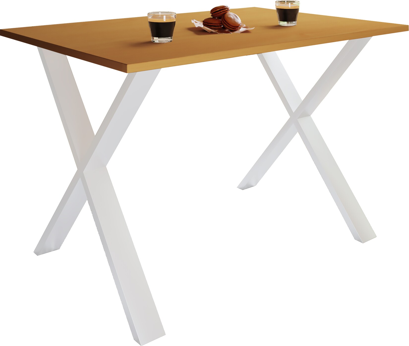 VCM Holzesstisch H. 76 x B. 140 x T. 50 cm hochwertiges und massives Fußgestell Füße aus Eisen Küchentisch - Xona U