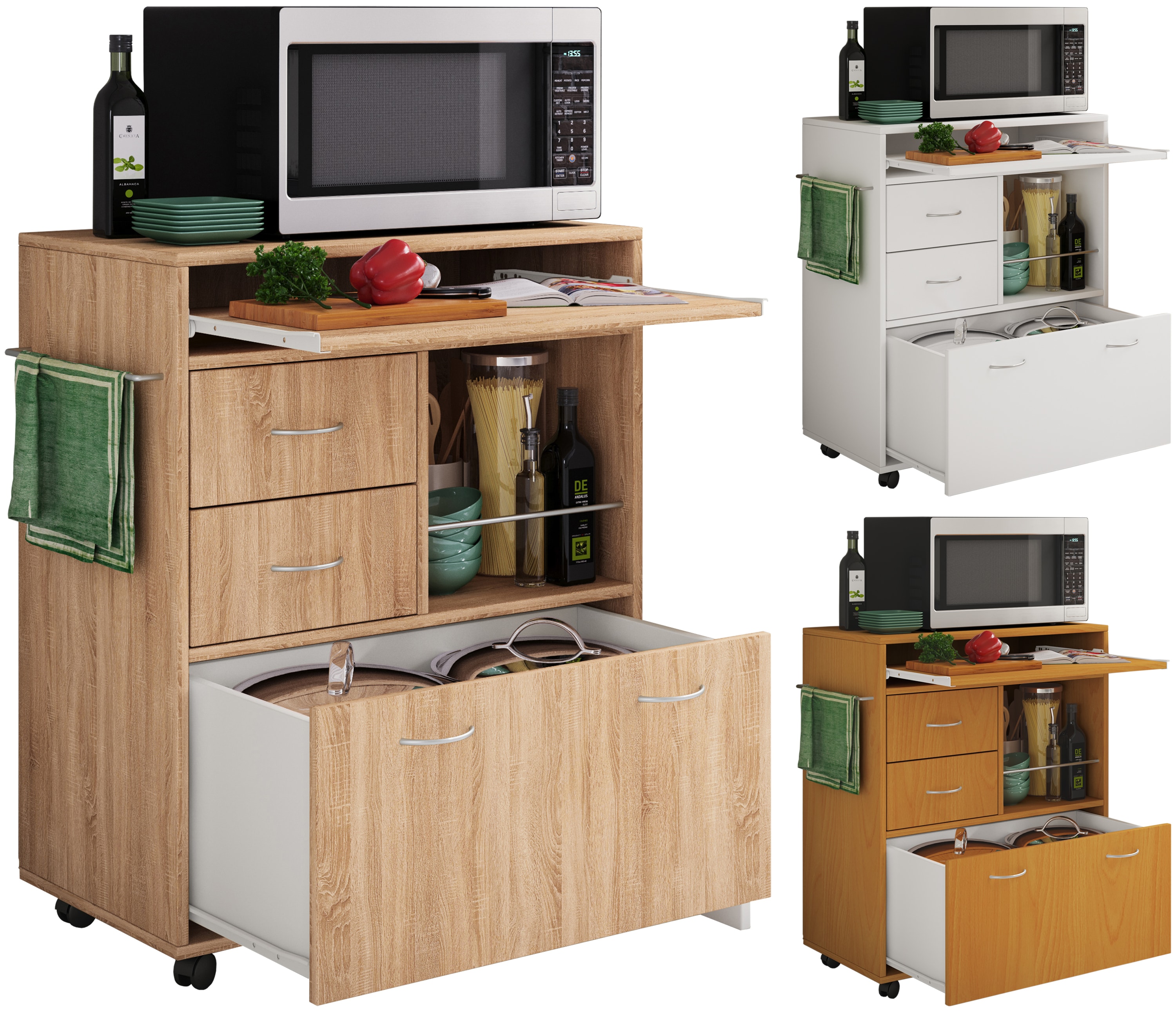 VCM K&uuml;chenwagen | Rollwagen mit Schubladen und Ablage | Ma&szlig;e Rollwagen ca. H. 86 x B. 70 x T. 40 cm | rollbar | Servierwagen Kicha - Bild 1