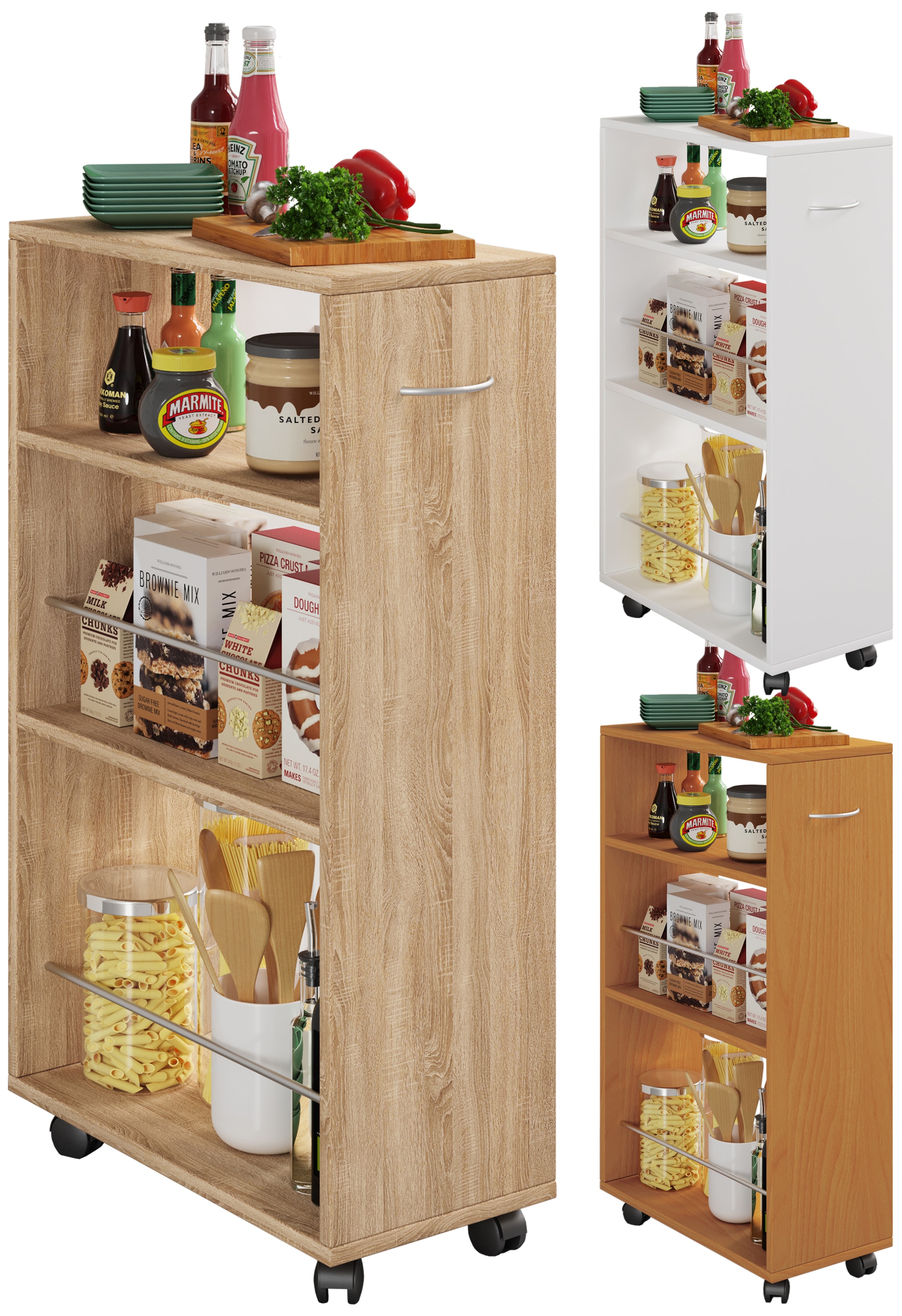 VCM K&uuml;chenwagen | Rollwagen | Ma&szlig;e K&uuml;chenregal ca. H. 85 x B. 25 x T. 50 cm | ausreichend Stauraum | rollbar | Servierwagen - Tusal - Bild 1