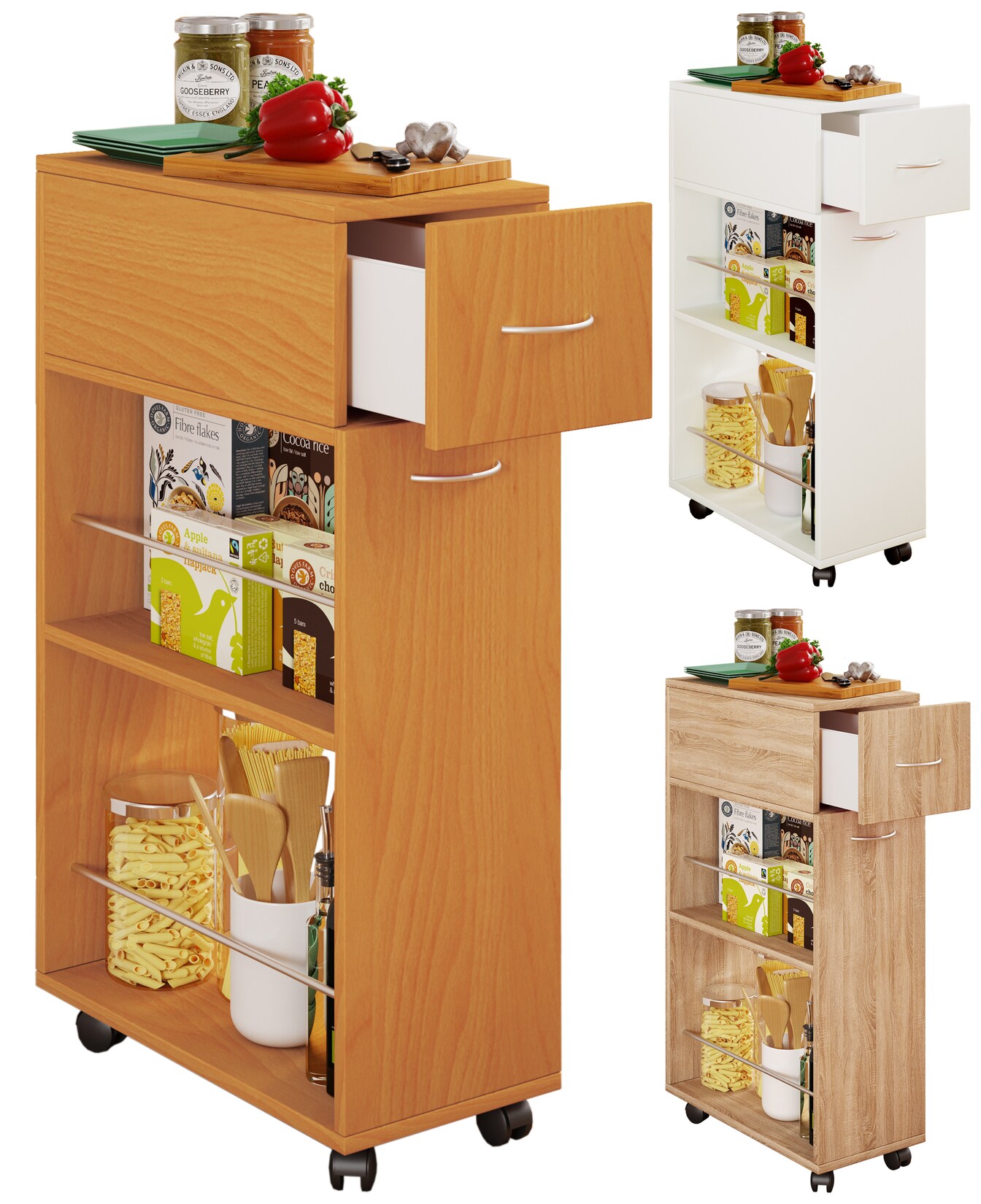 VCM Küchenwagen   Rollwagen   Maße Küchenregal ca. H. 85 x B. 25 x T. 50 cm   ausreichend Stauraum und Schublade   rollbar   Servierwagen – Tusal | 04051814403200