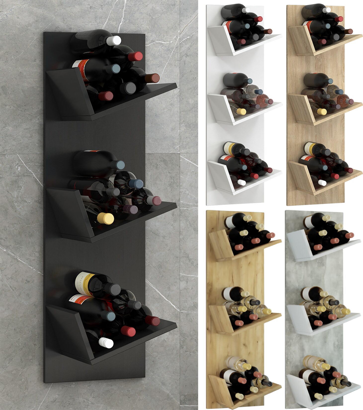 VCM Holzregal hängend platzsparendes Regal Maße: 106 x B. 33 x T. 26 cm Elegantes Regal hängend Aufbewahrungsregal Bücherregal Wandboard Wein - Vinosi