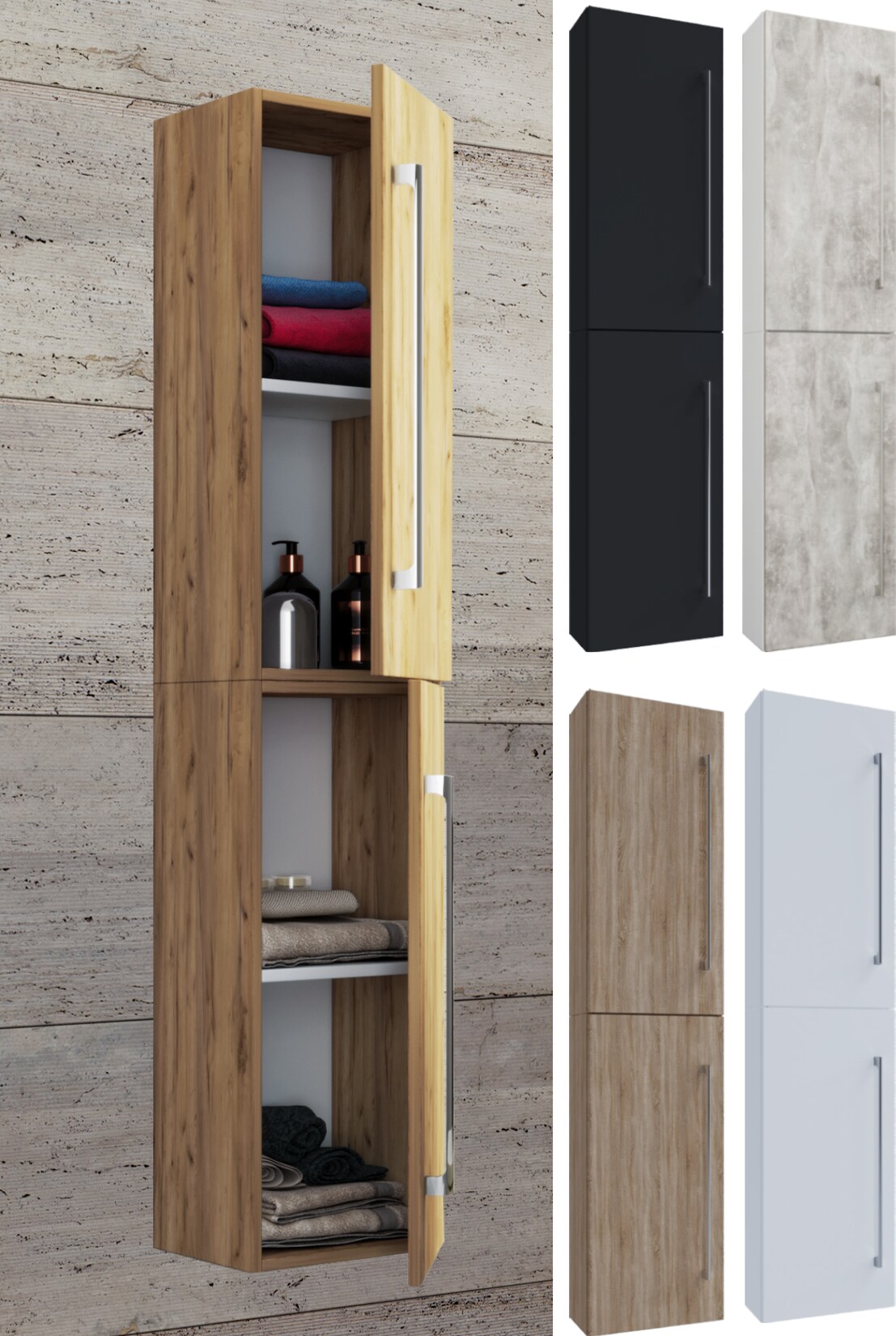 VCM Holz Badezimmerschrank Badmöbel Wandschrank Badregal Badschrank Hochschrank Maße ca. H. 150 x B. 33 x T. 22 cm - Badinos 2