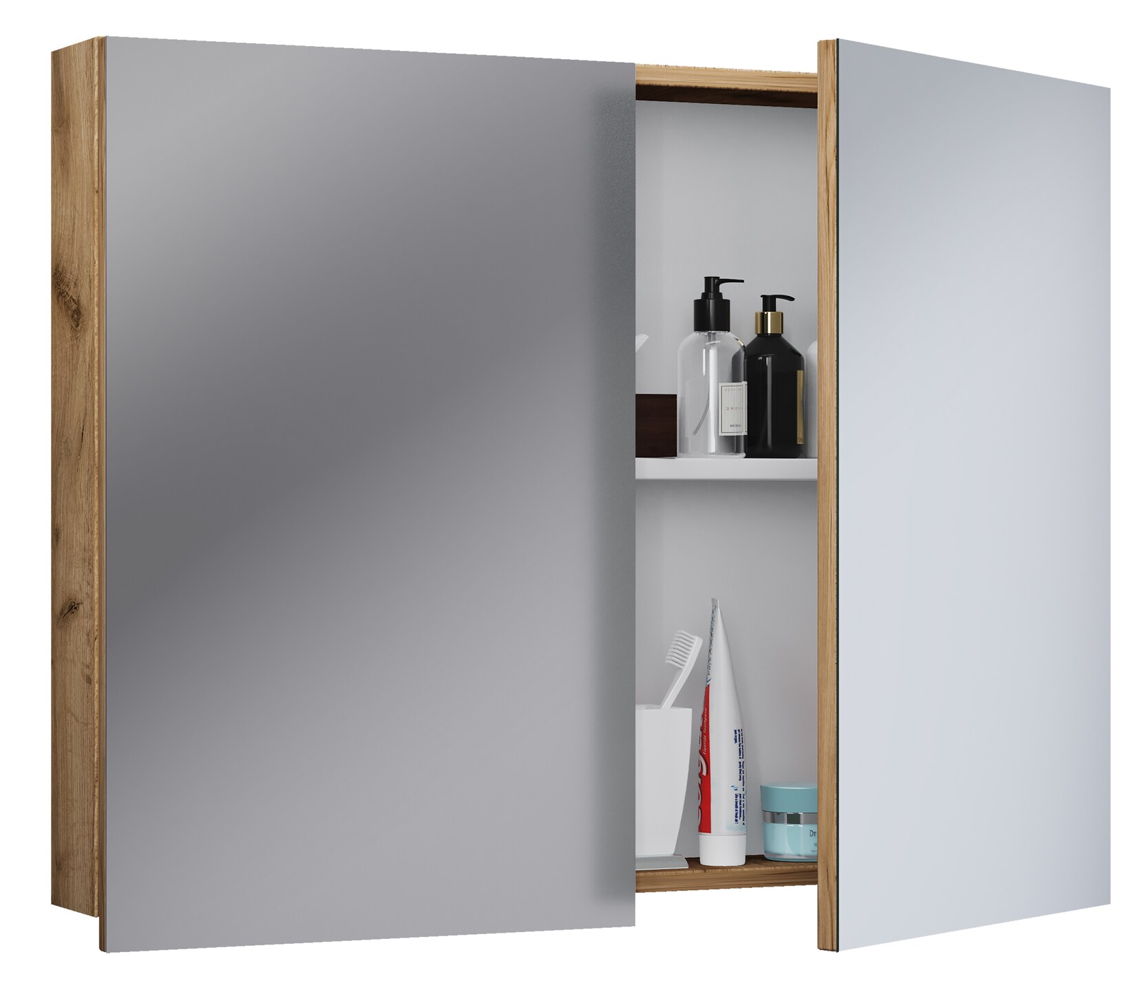 VCM Badschrank zeitlos Maße ca. H. 59 x B. 60 x T. 12 cm Zwei Drehtüren Spiegelschrank - Badinos 59 x 60 cm