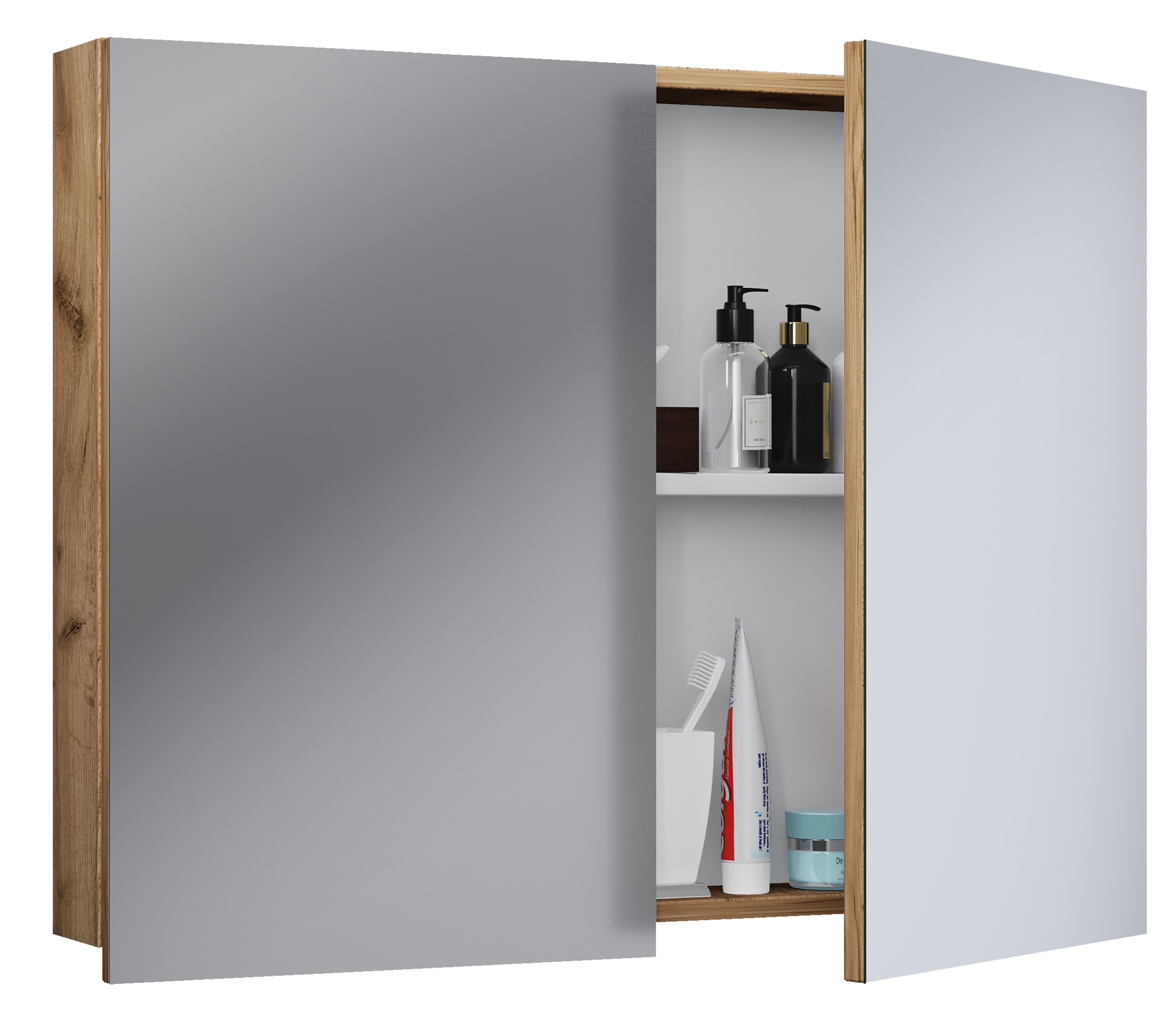 VCM Badschrank zeitlos | Ma&szlig;e ca. H. 60 x B. 80 x T. 12 cm | Zwei Dreht&uuml;ren | Spiegelschrank - Badinos 60 x 80 cm - Bild 1