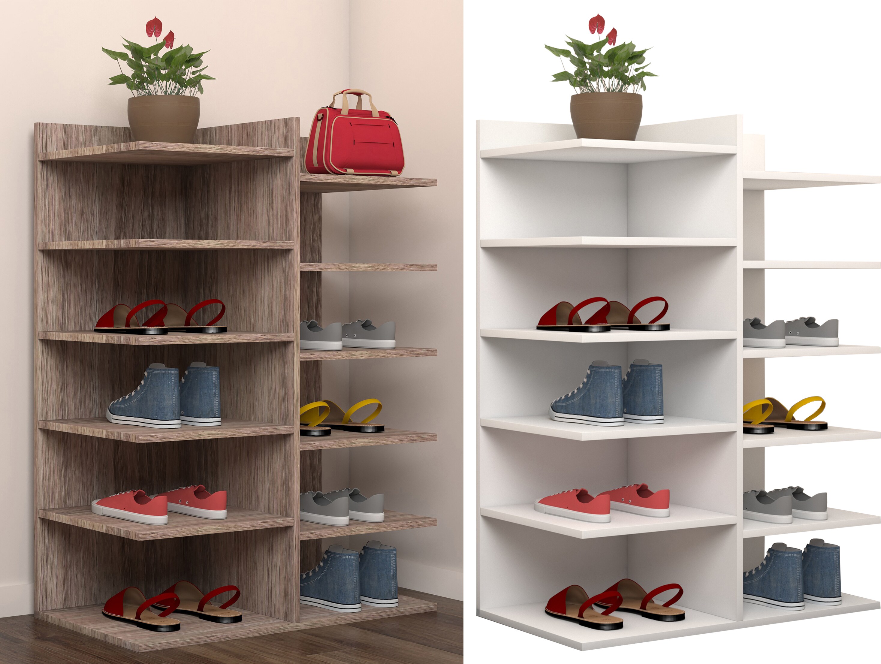 VCM Holz- Schuhregal | Ma&szlig;e: B. 60 x  H. 80 x T. 30 cm | 12 F&auml;cher - Enosa - Bild 1